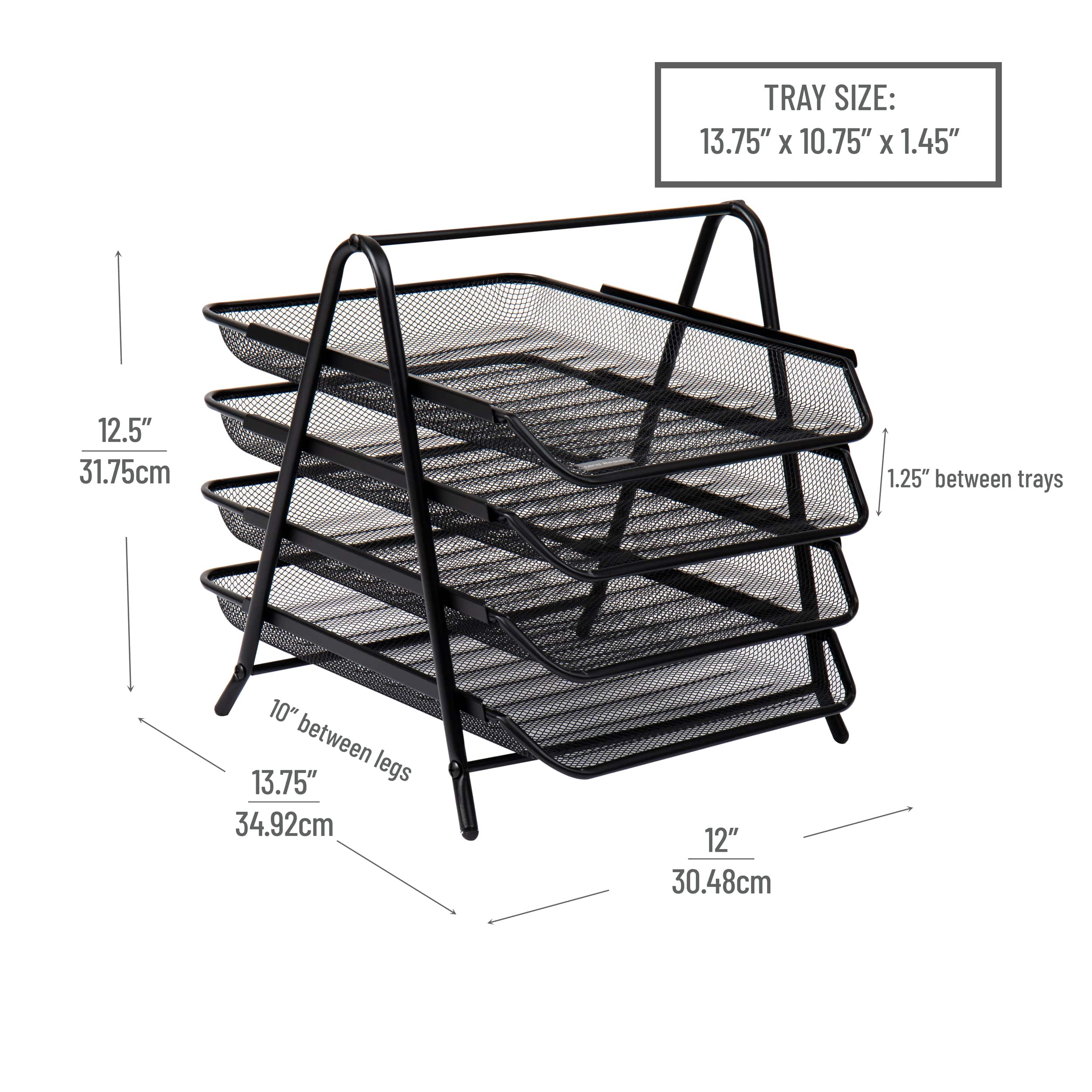 Mind Reader 4-Tier Paper Tray, Desktop Organizer, File Storage, Office, Metal Mesh, 12"L x 13.75"W x 12.5"H, Pack of 2, Black