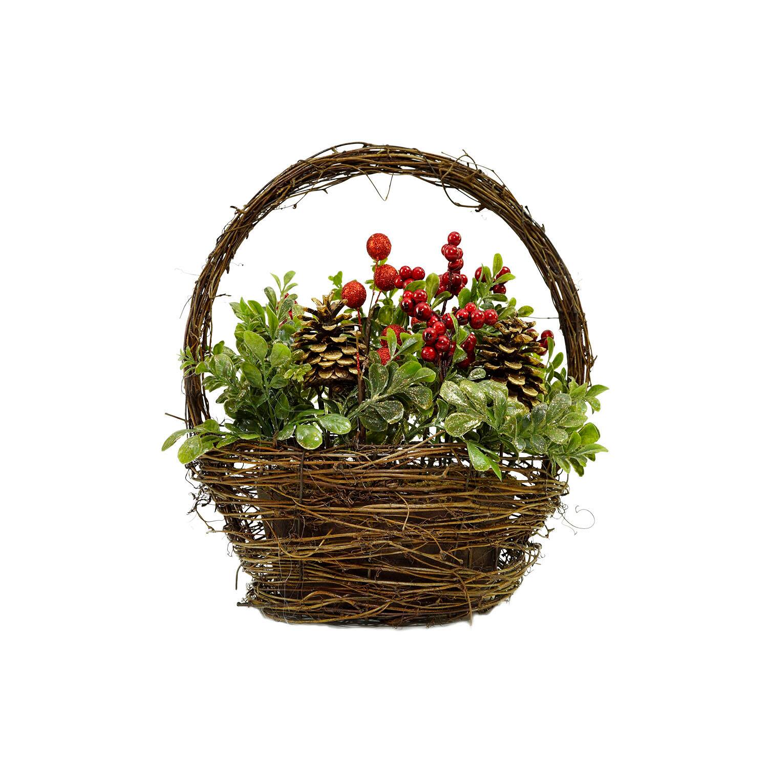 12" Red & Green Pine Cones & Berries Tabletop Decoration