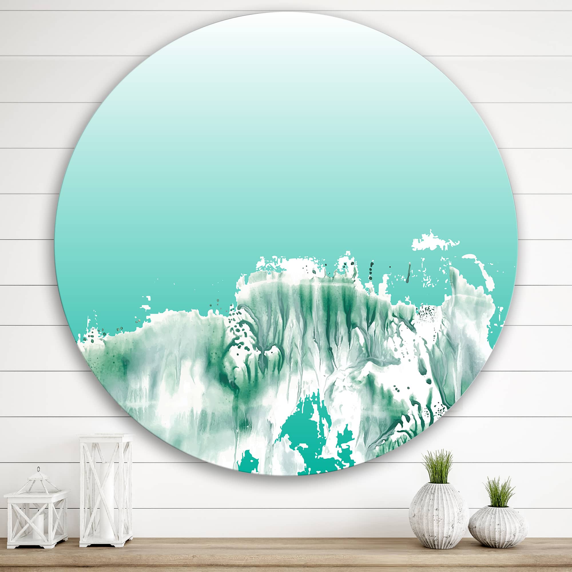 Designart - Auquamarine Landscape - Traditional Metal Circle Wall Art