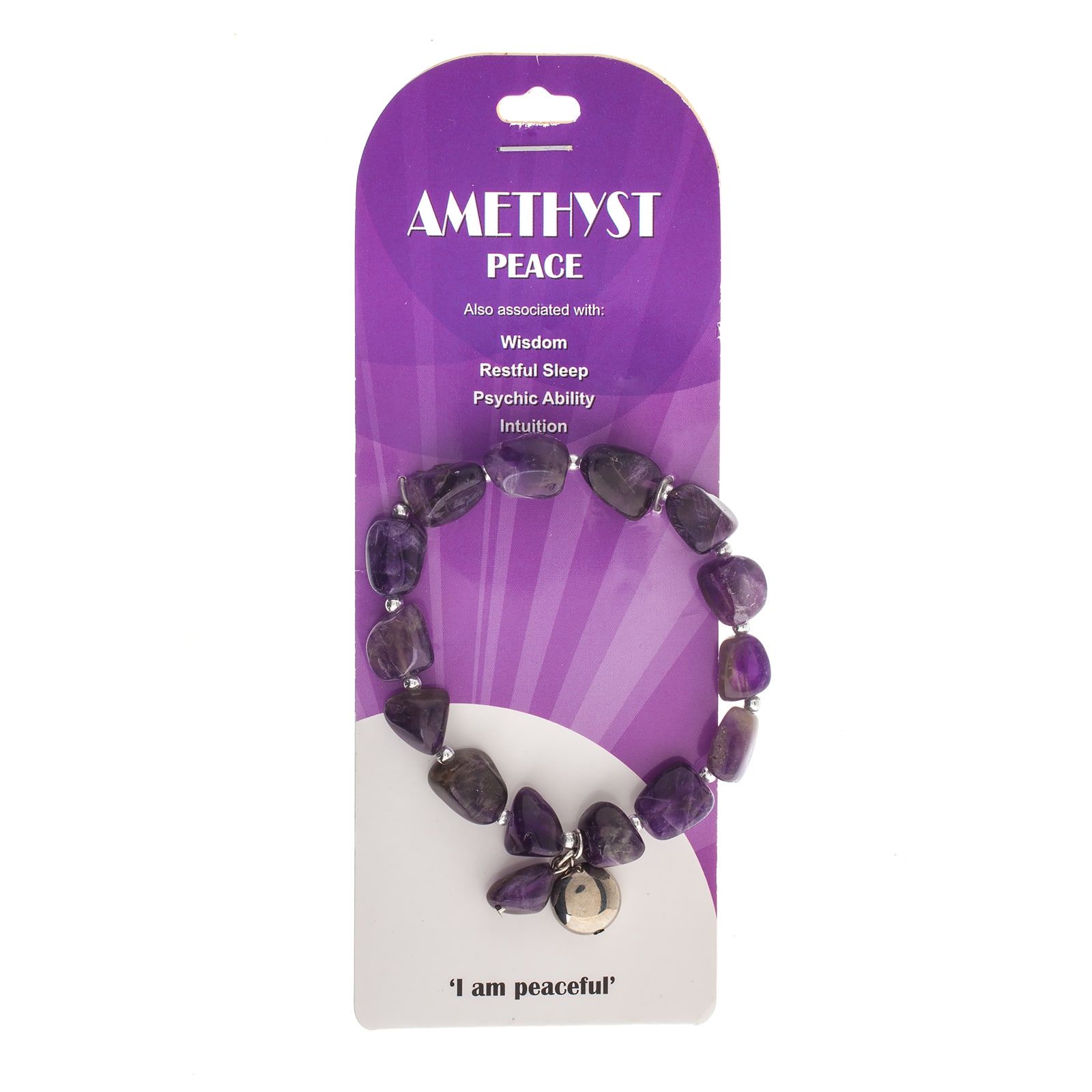 John Bead Amethyst Natural Purple Stone Bracelet with Circle Charm