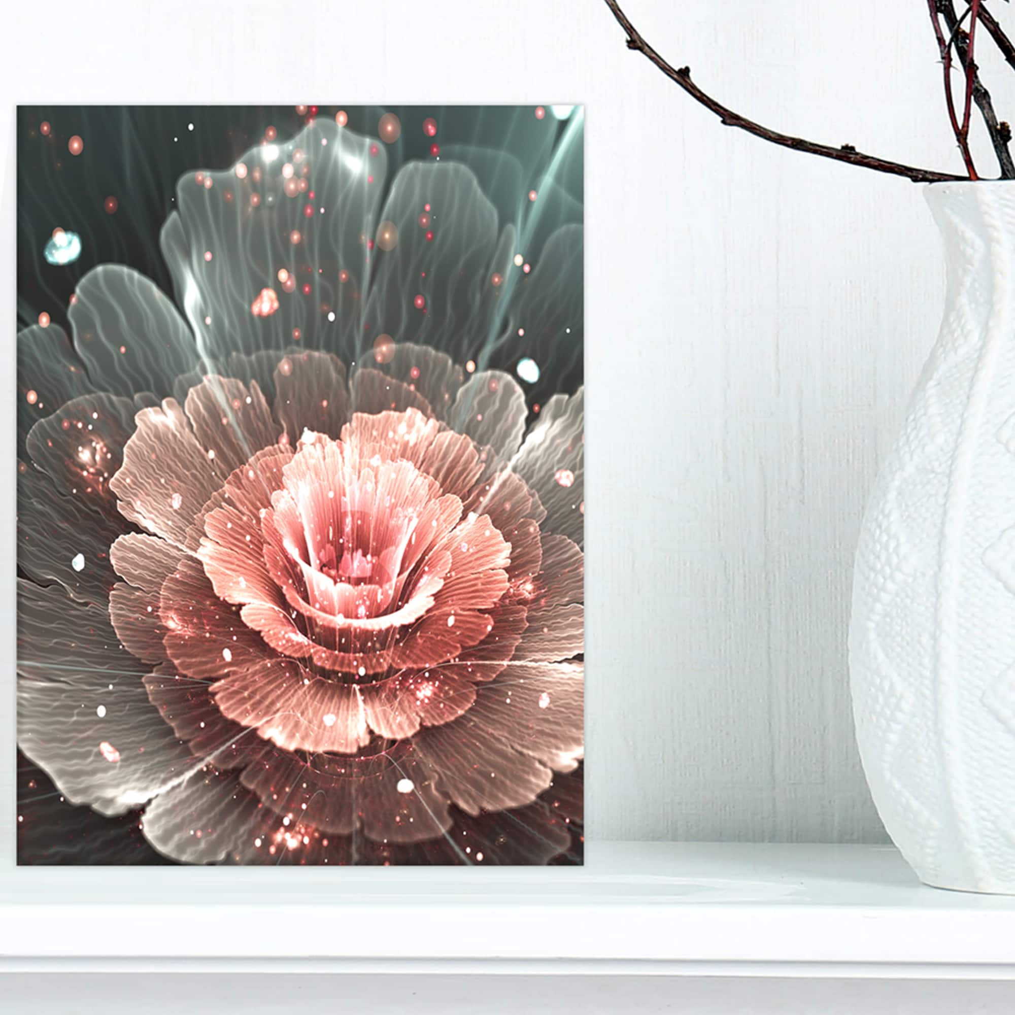 Designart - Abstract Fractal Pink Gray Flower - Floral Art Canvas Print