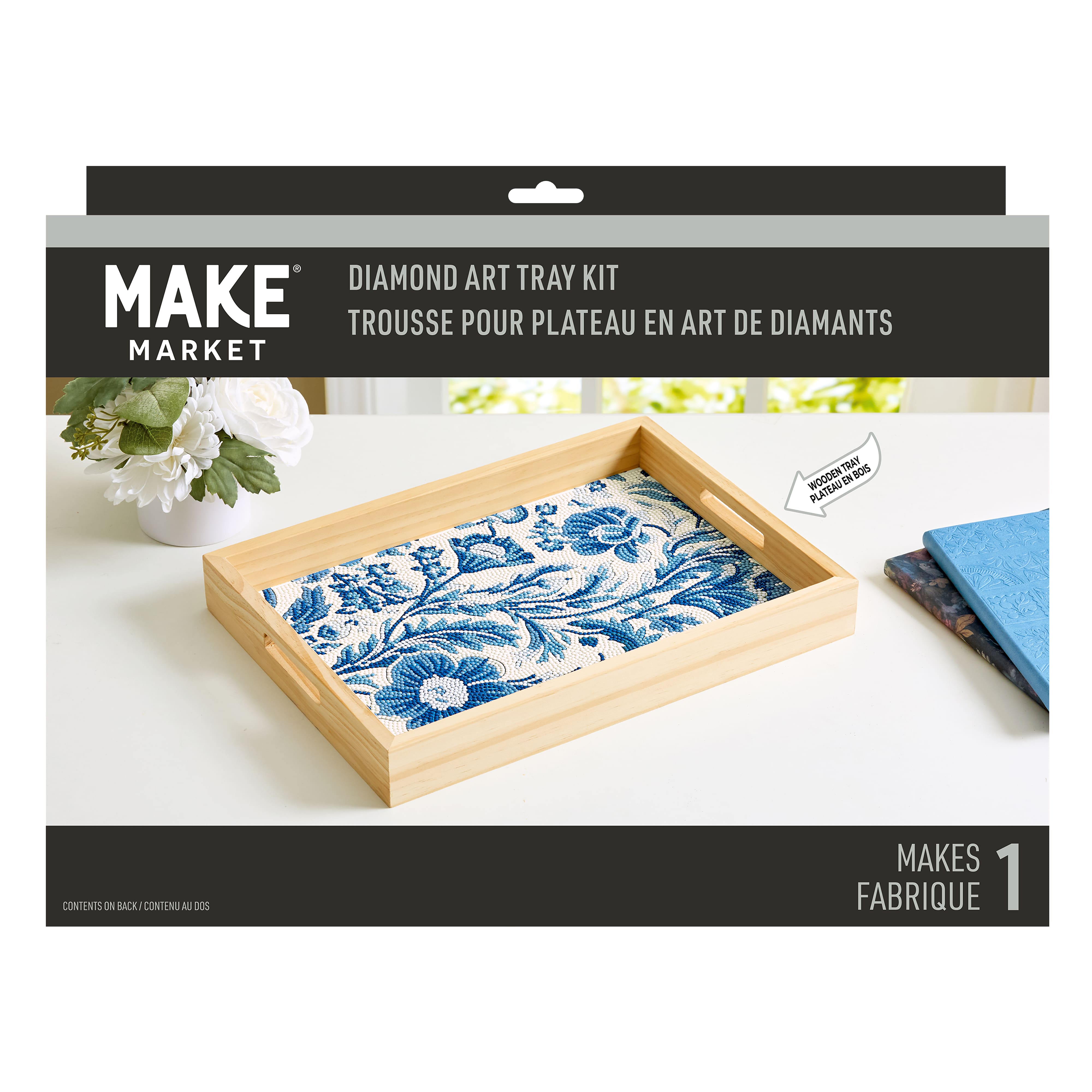 10" x 14" Blue Floral Wood Tray Diamond Art Kit by Make Market®