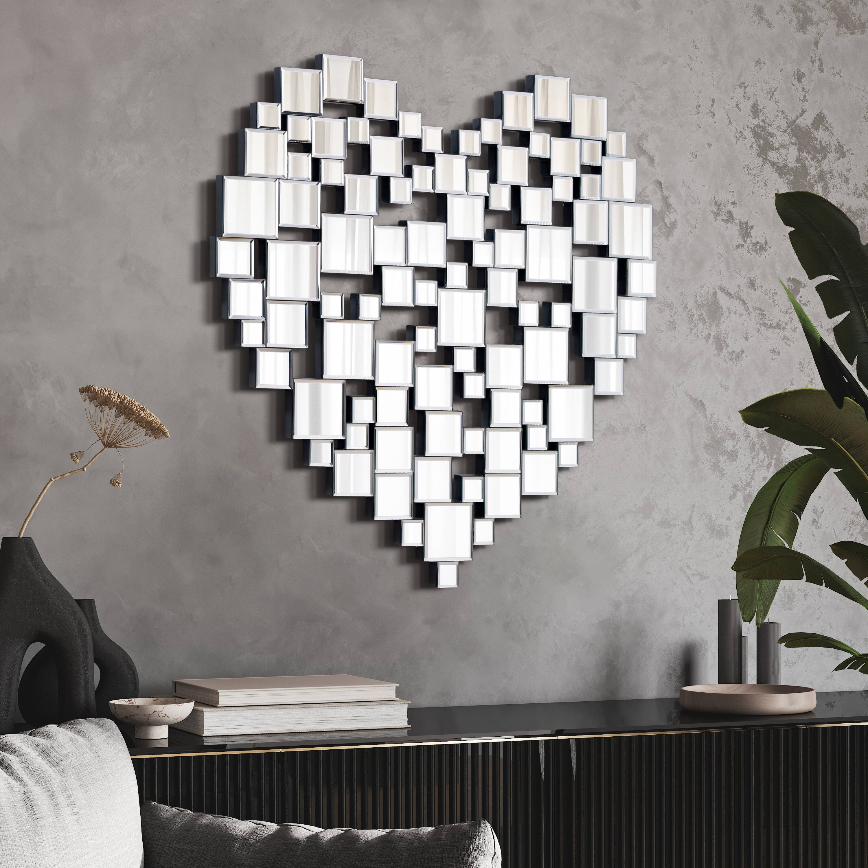 Empire Art Direct 32" x 32" Beveled Mirror Square Tessellation Heart-Shaped Wall Mirror