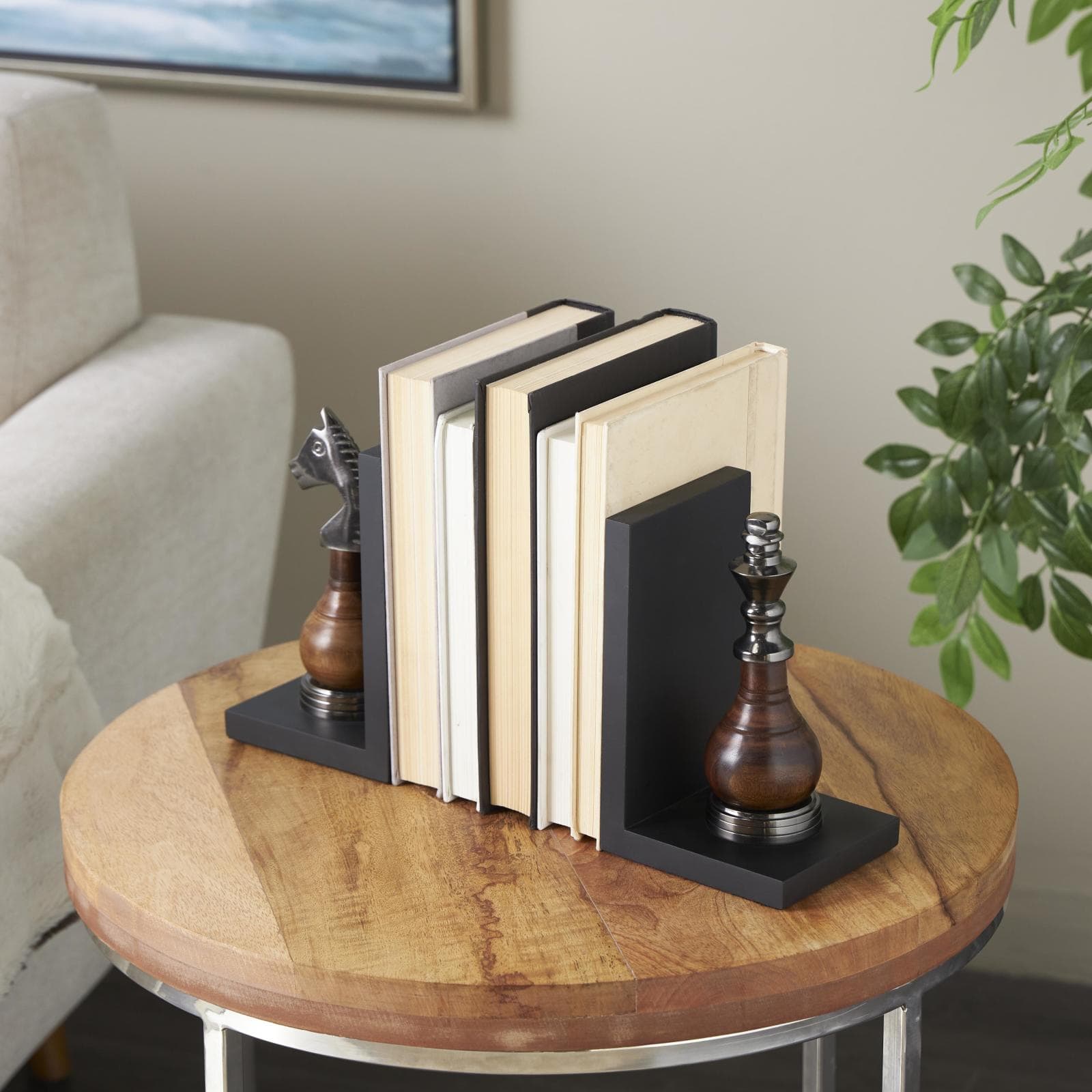 Decorative Dark Brown & Silver Chess Bookend Set