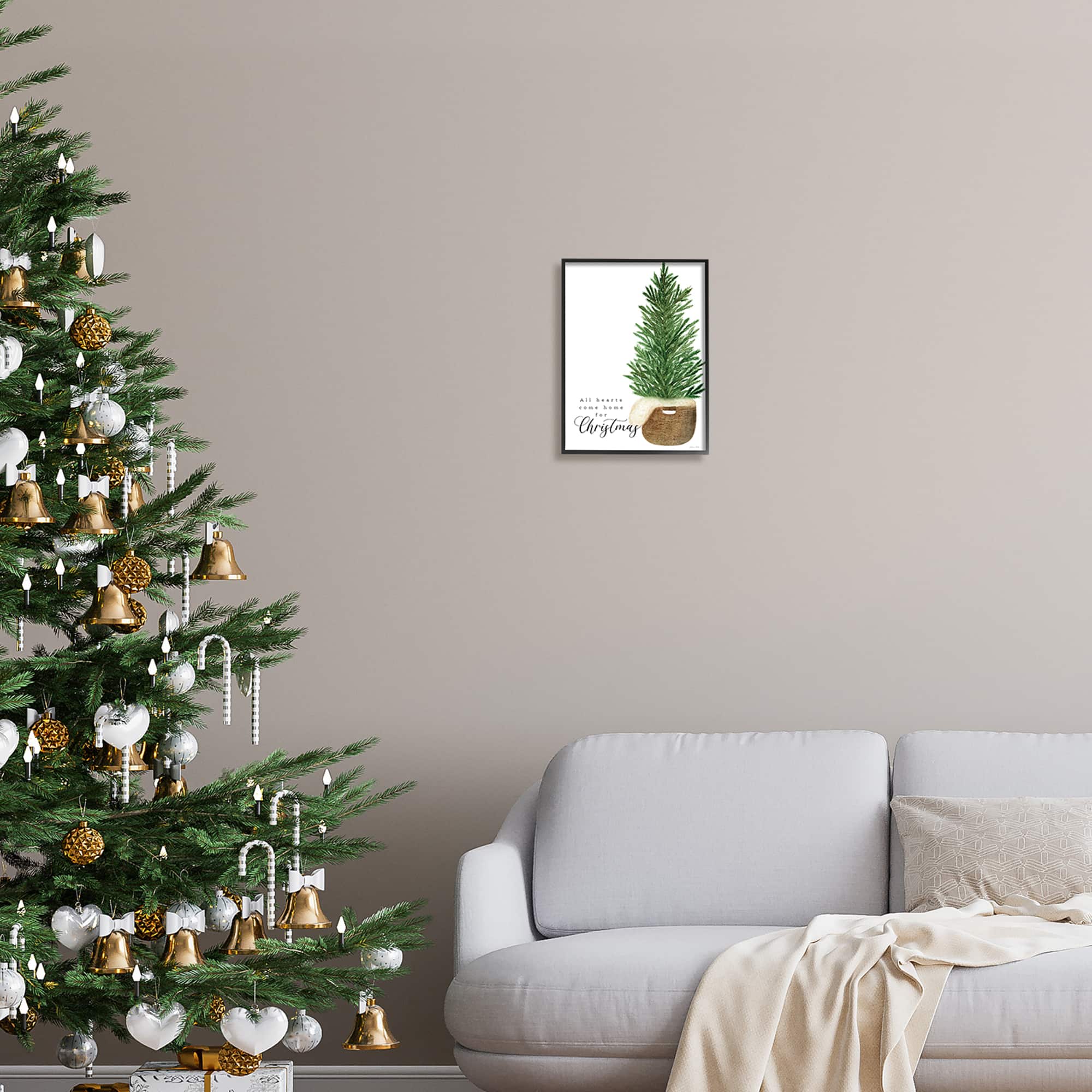 Stupell Industries All Hearts Home For Christmas Phrase Framed Giclee Art