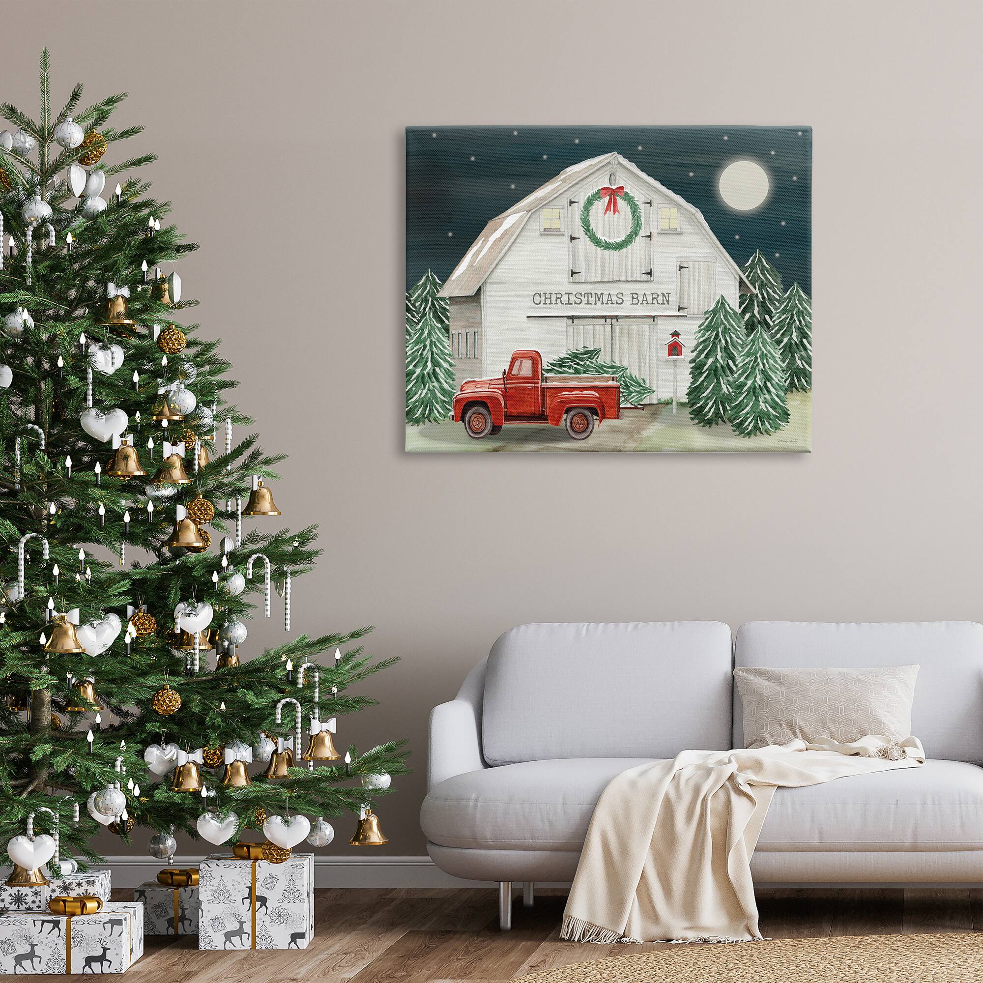 Stupell Industries Nighttime Christmas Barn Farm Canvas Wall Art