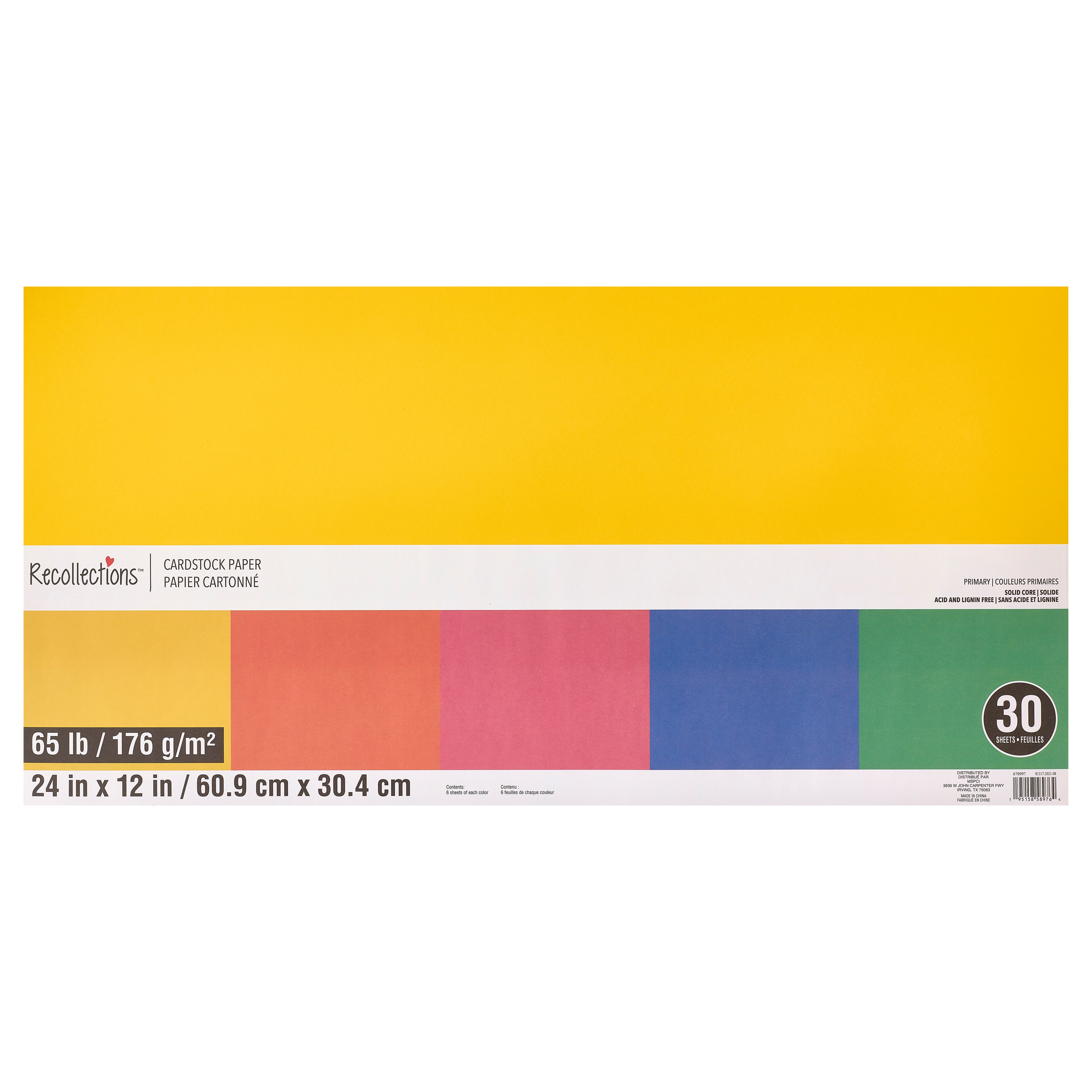 9 Packs: 30 ct. (270 total) Primary 12" x 24" Cardstock Paper by Recollections™