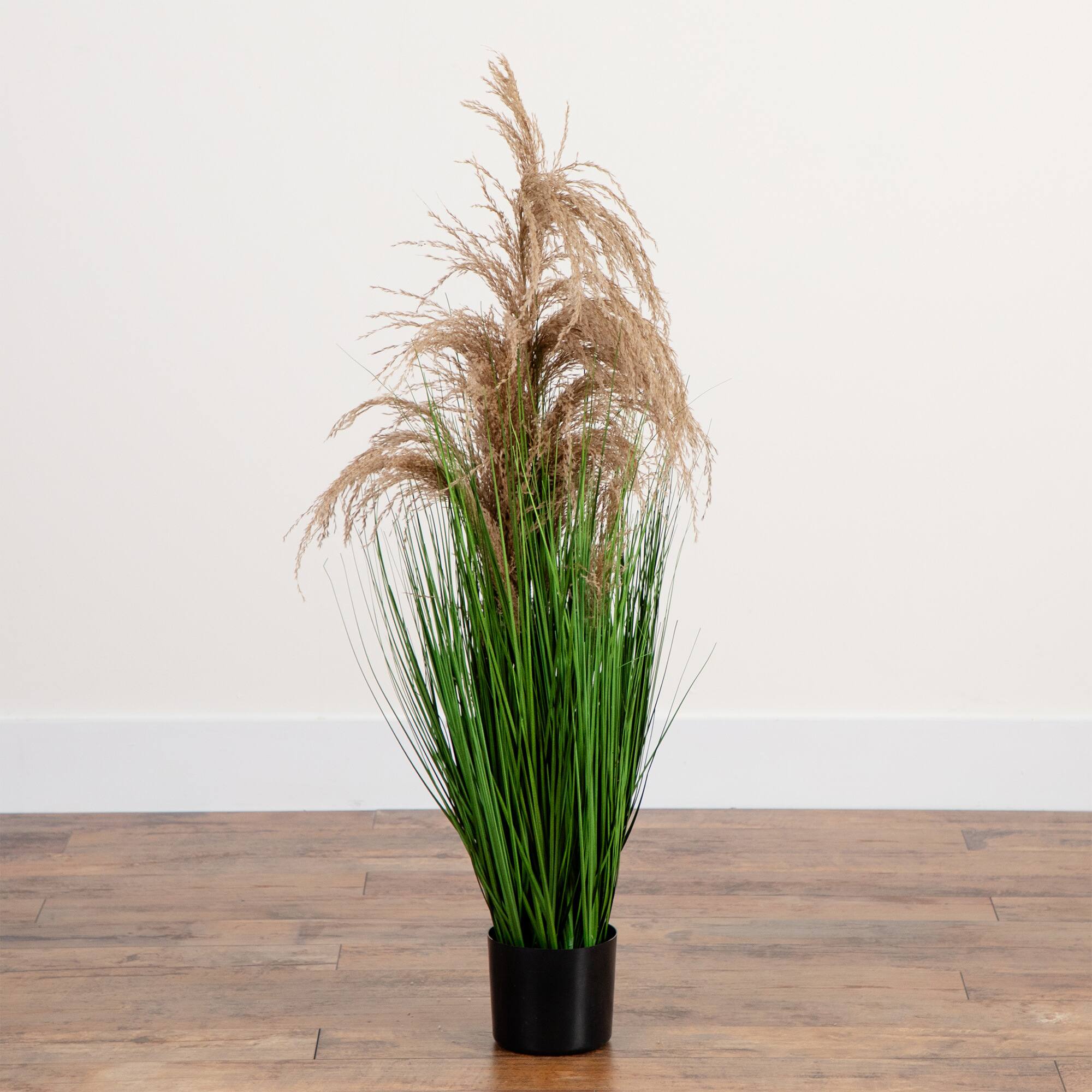 4ft. Green & Brown Artificial Pampas Grass in Black Pot
