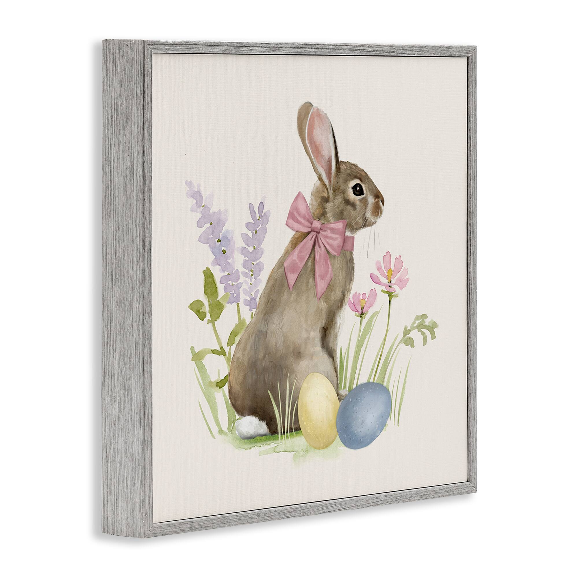 Stupell Industries Easter Bunny Rabbit Bow Spring Flowers & Eggs Framed Giclee Art