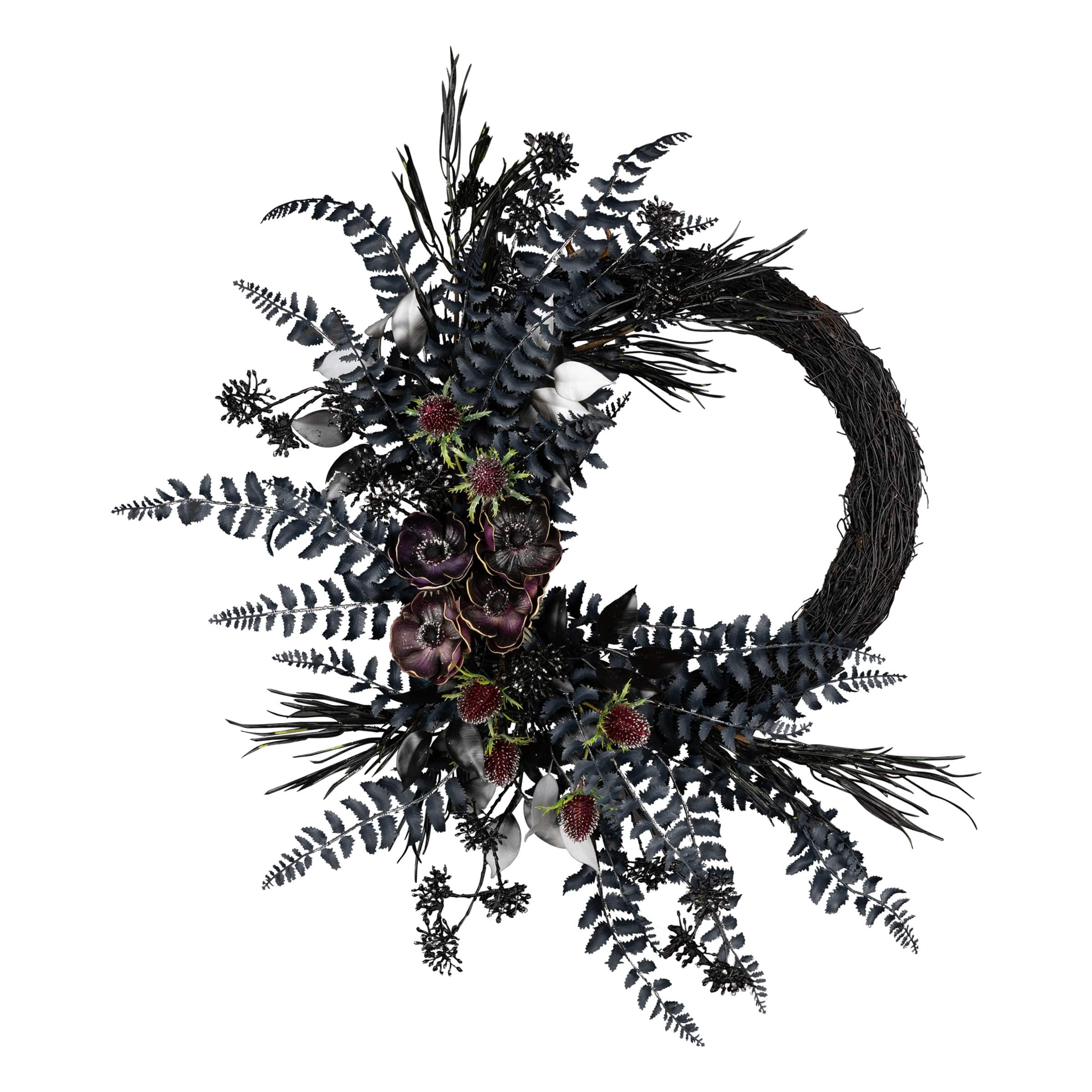 18" Deep Purple Fern Wreath with Cherry Blossom Wreath