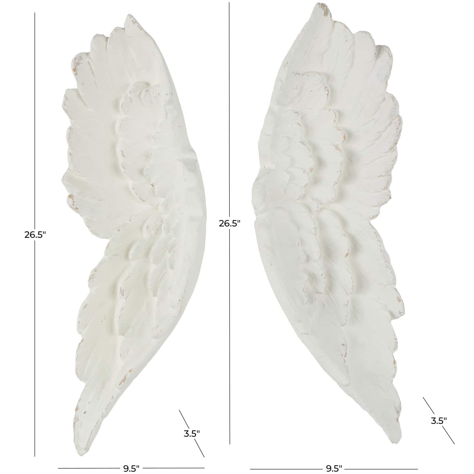 27" White Magnesium Oxide Bird Carved Wings Wall Décor Set