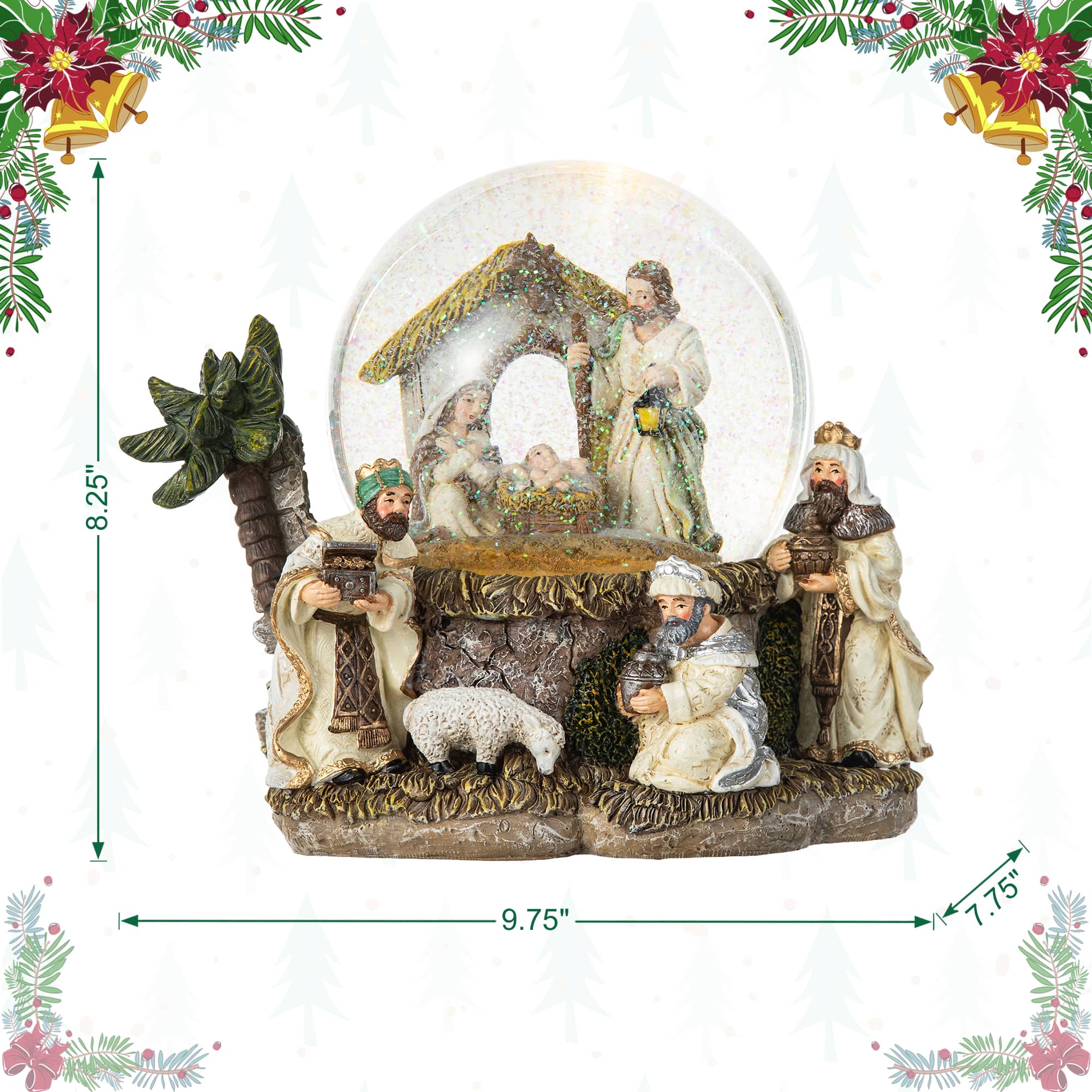 Glitzhome® Lighted Musical Snowflakes Nativity Scene Waterglobe