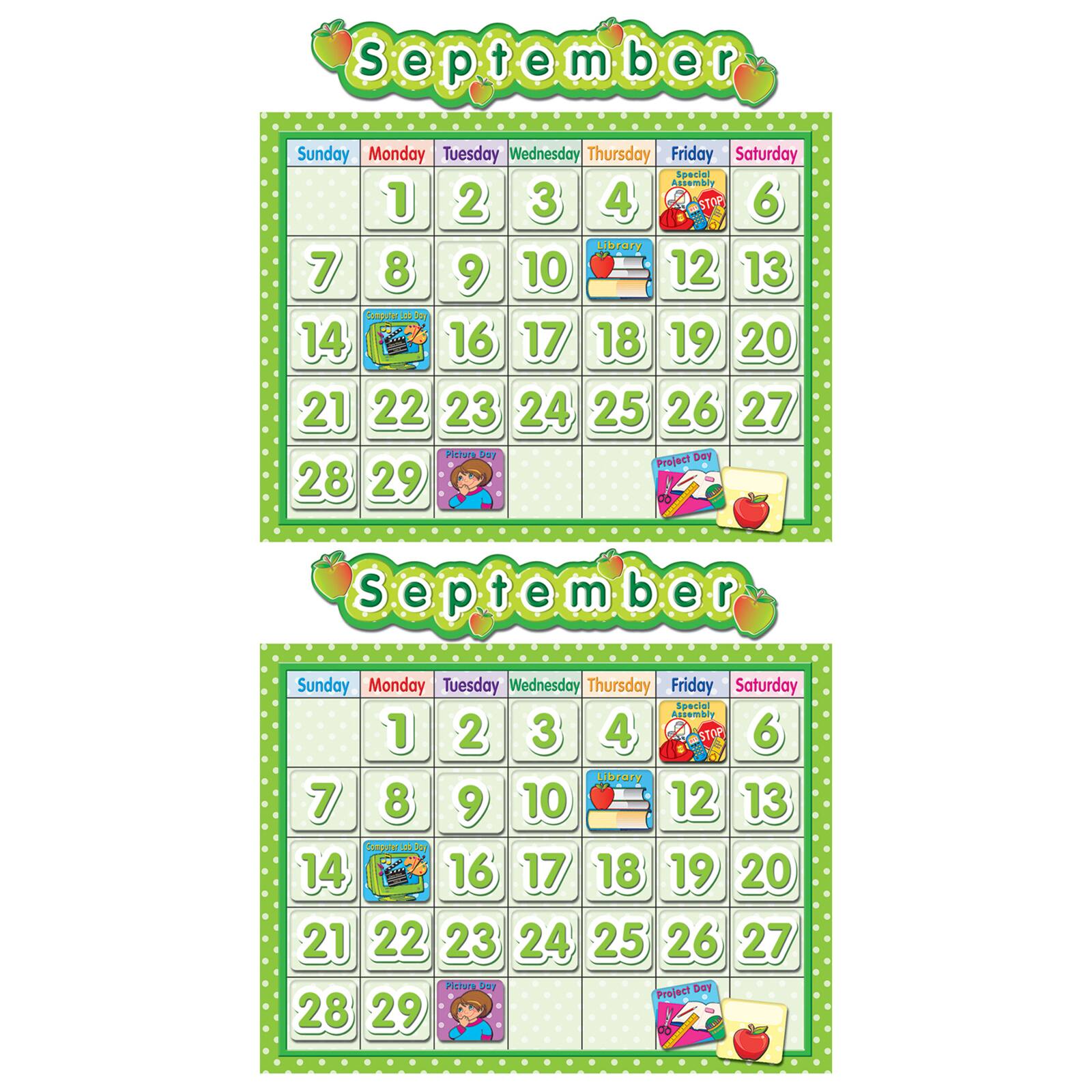 Teacher Created Resources 24" x 18" Polka Dot School Calendar Bulletin Board, 2 Pack