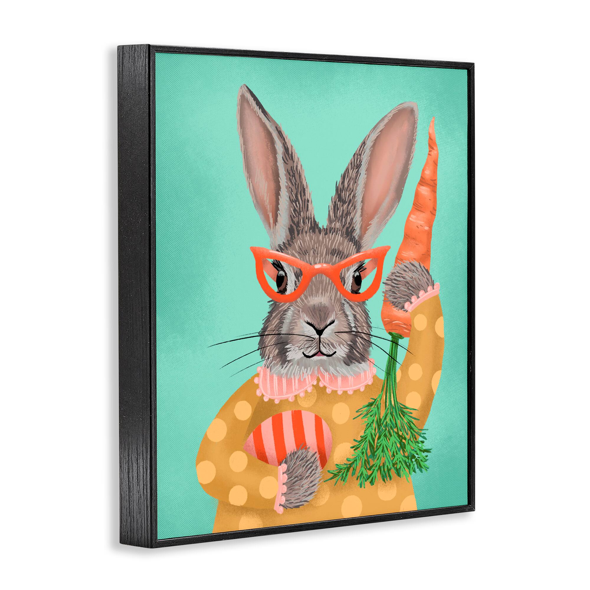 Stupell Industries Polka Dot Spring Rabbit Framed Giclée Wall Art