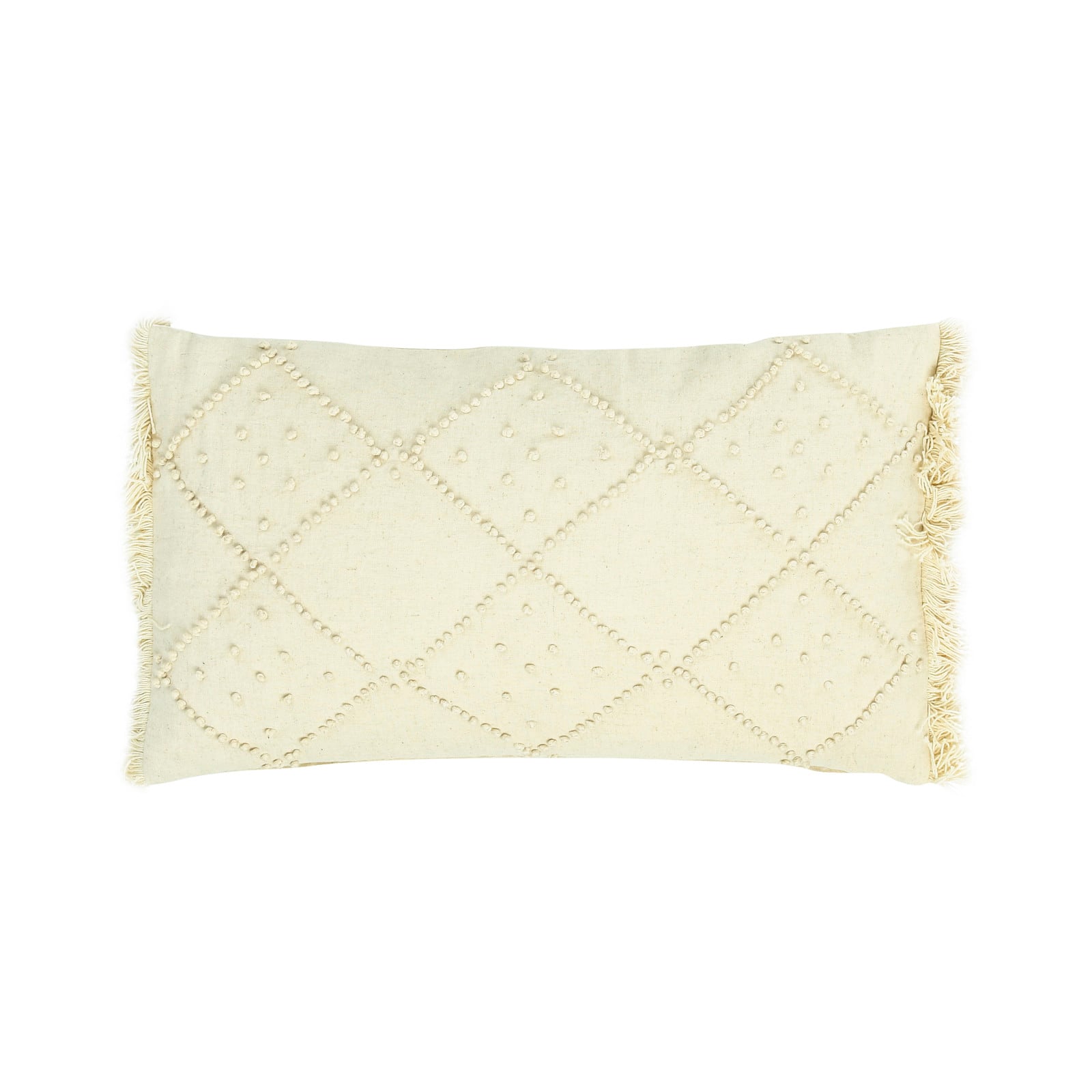 Diamond Design & Fringed Ends Cotton & Linen Lumbar Pillow