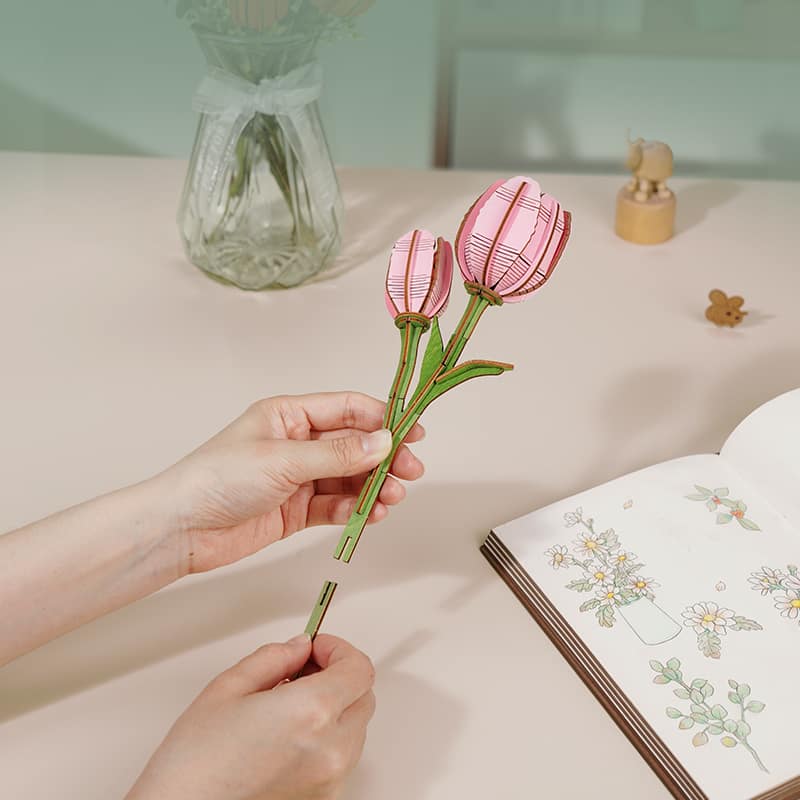 Rowood Pink Tulip Wooden Bloom Craft