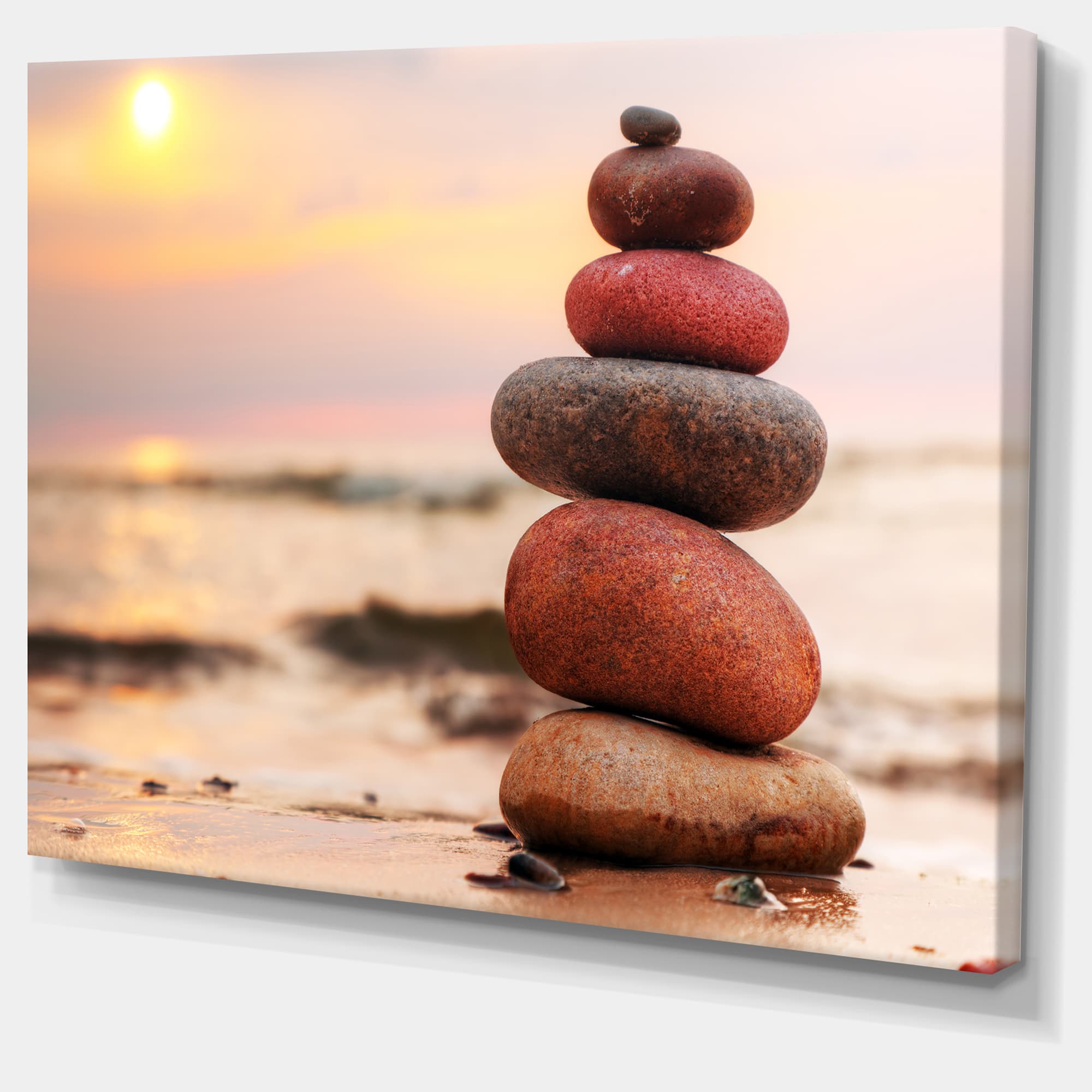 Designart - Stones Pyramid on Sand Symbolizing Zen - Landscape Canvas Art Print