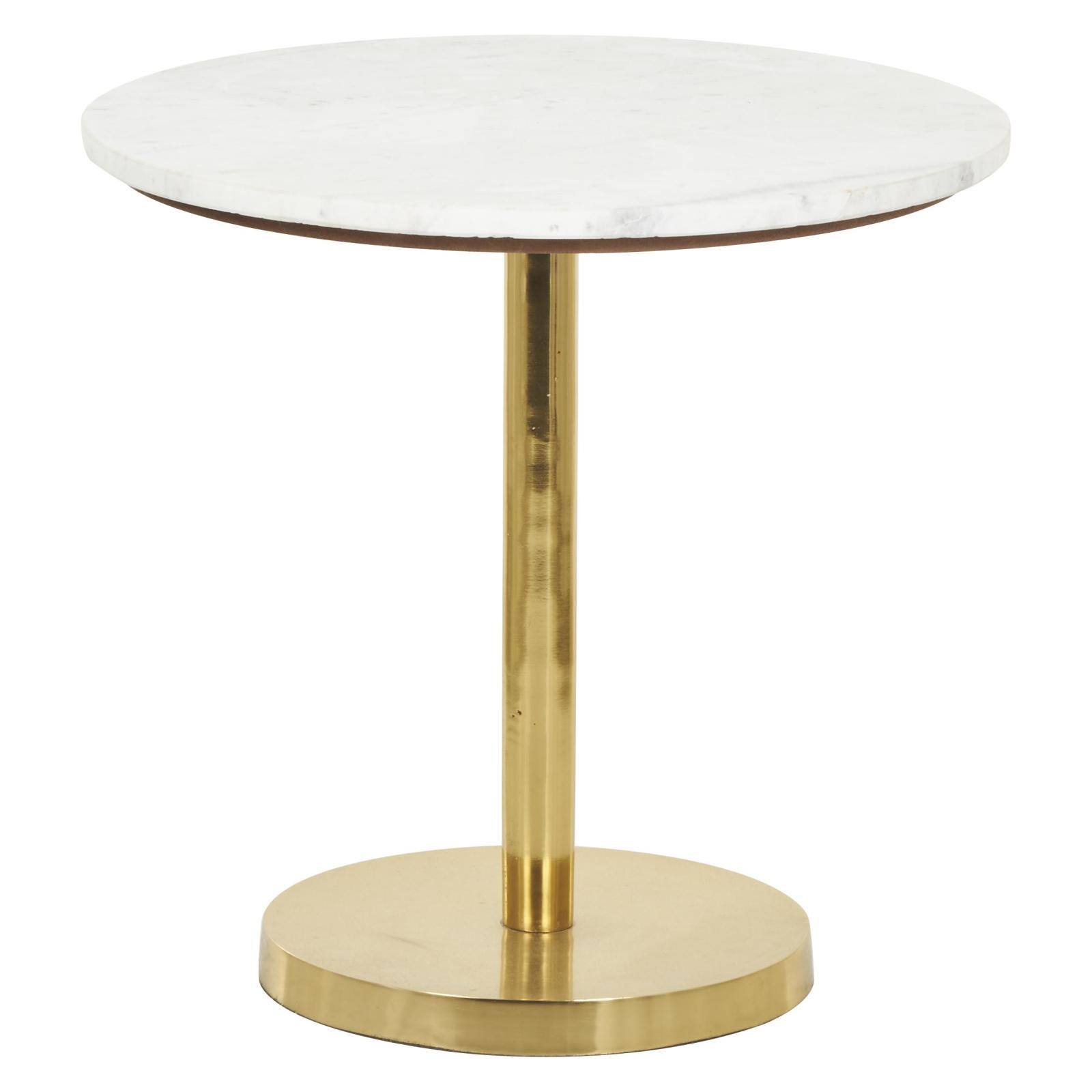 19.25" x 19.75" Gold Metal Geometric Pedestal Accent with White Marble Tabletop