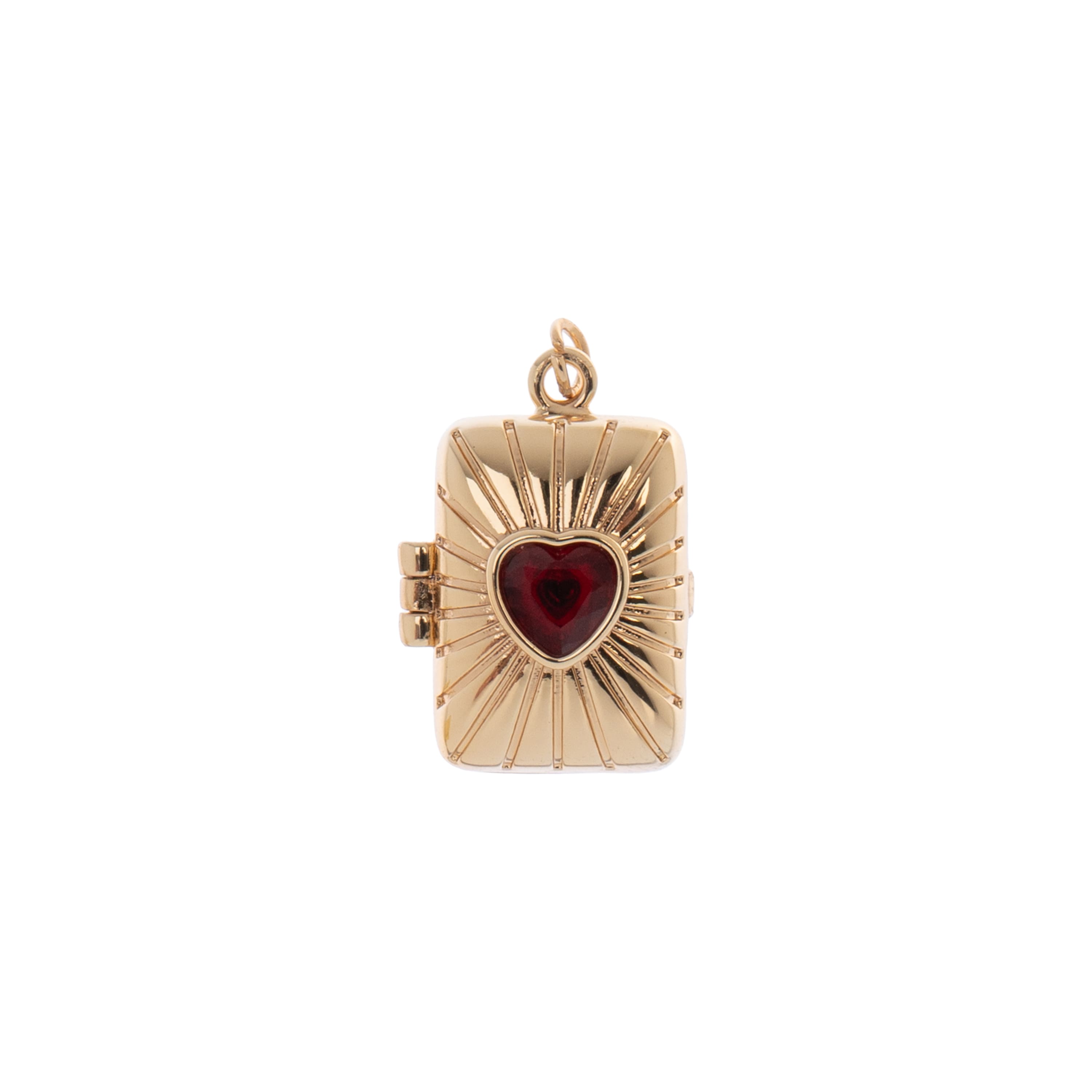 Gold & Red Heart Gem Brass Rectangular Locket by Bead Landing™