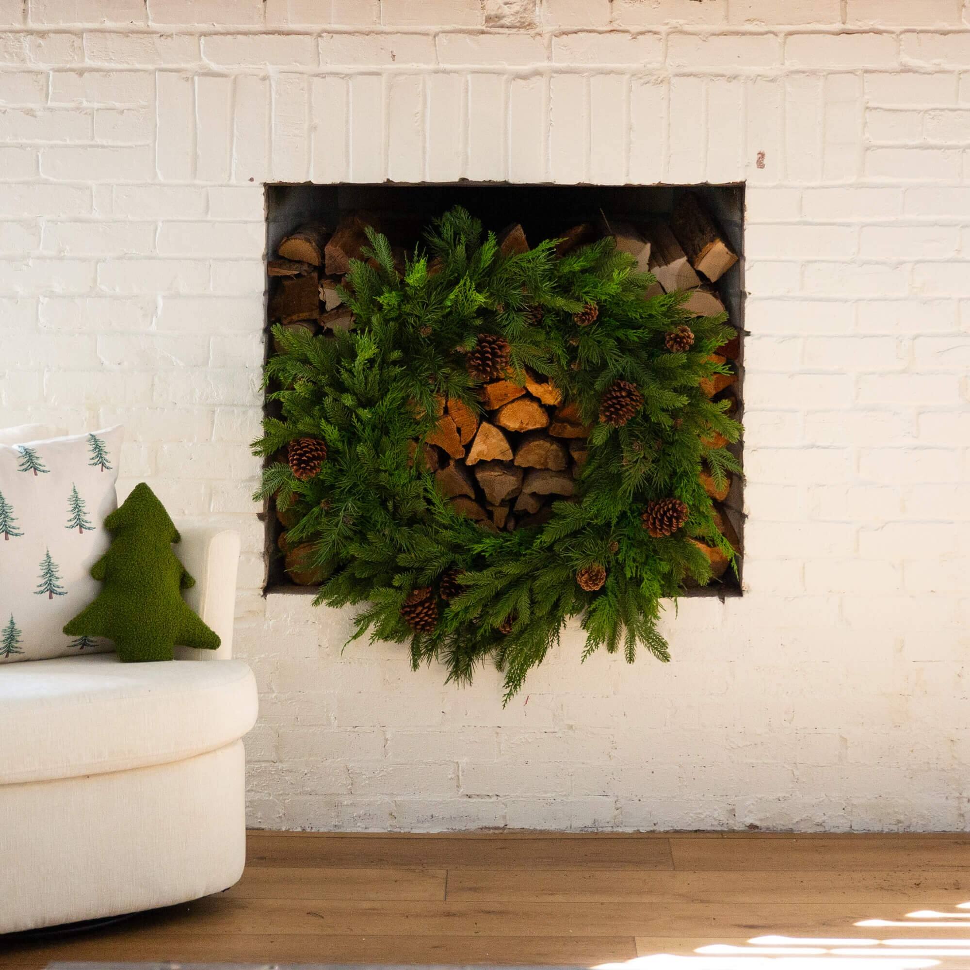 30in. Artificial Norfolk Mixed Pine Wreath with Pinecones