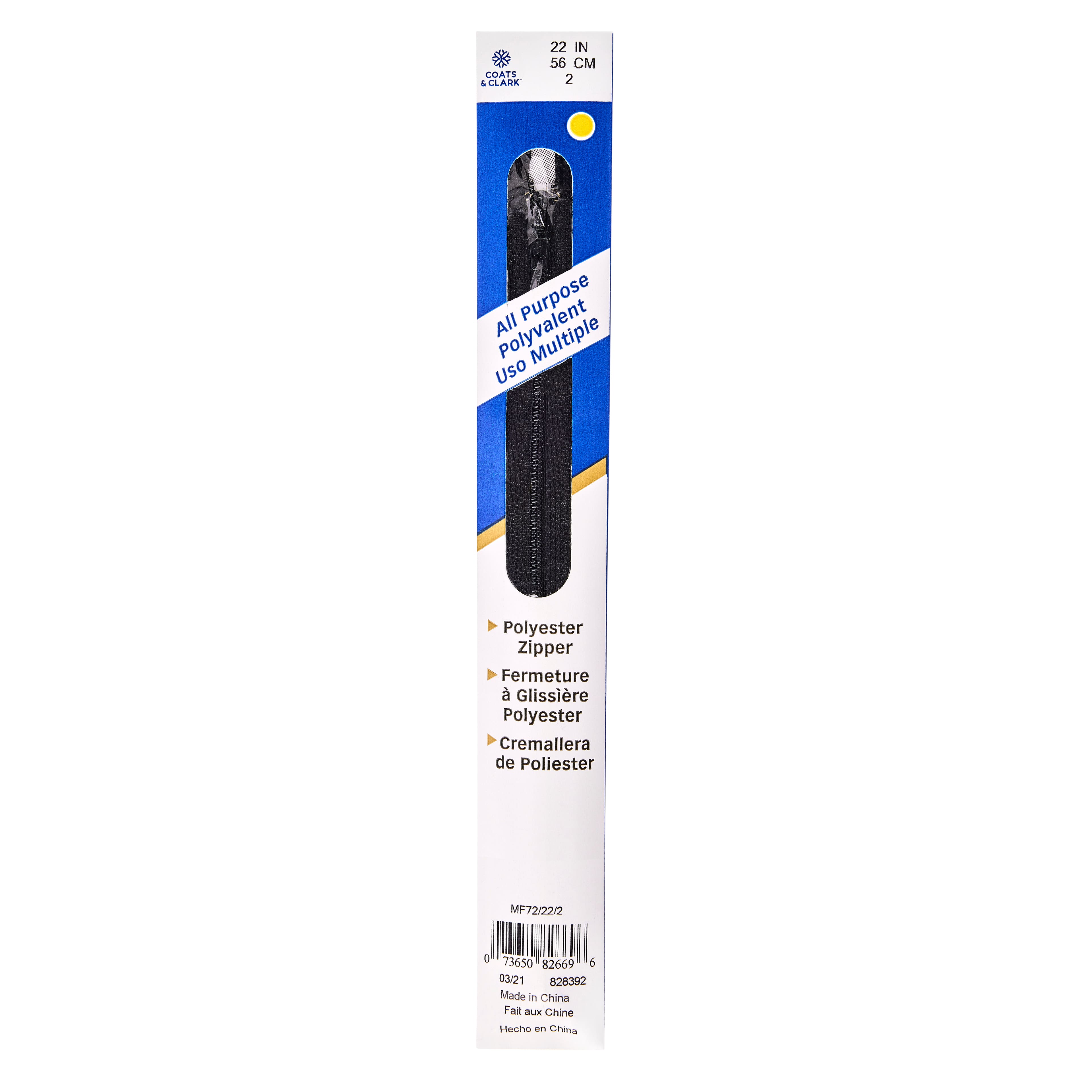 Coats & Clark 22" Polyester All-Purpose Zipper