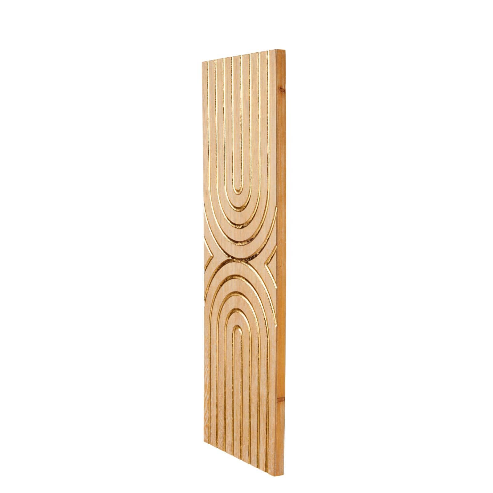15.7" x 43.2" Light Brown Wood Geometric Panel with Overlapping Gold Arches Home Wall Décor