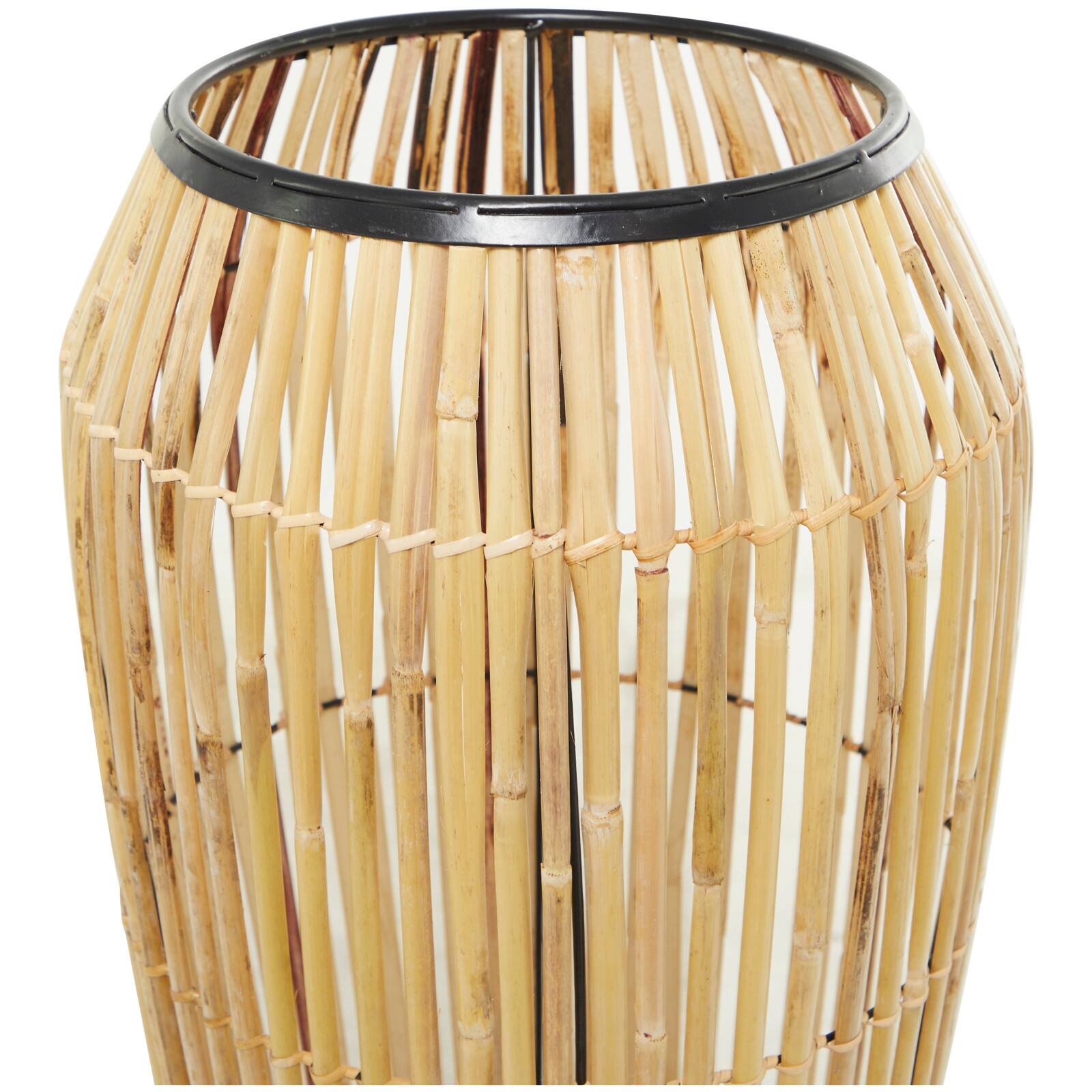 Brown Wicker Handmade Slatted Frame Vase with Black Metal Accents