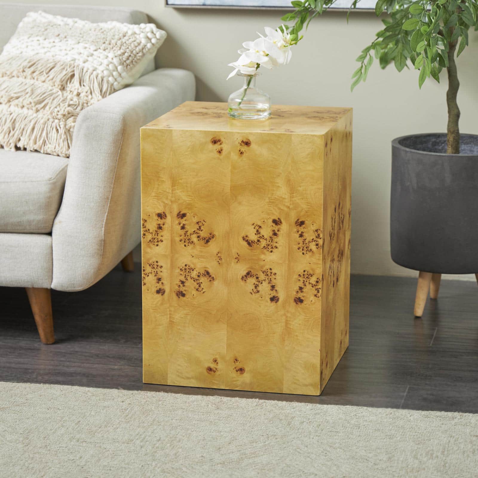 23" Brown Square Cube Accent Table with Wood Grain Patterns
