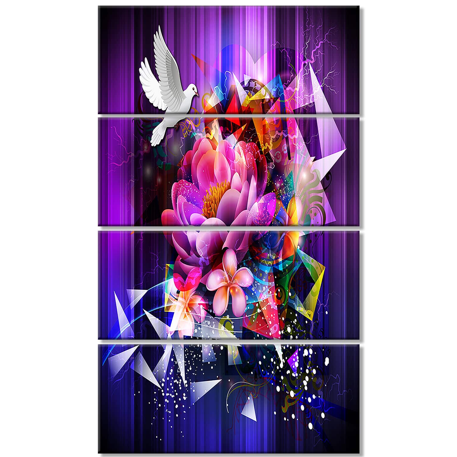 Designart - Abstract Floral Design with Dove