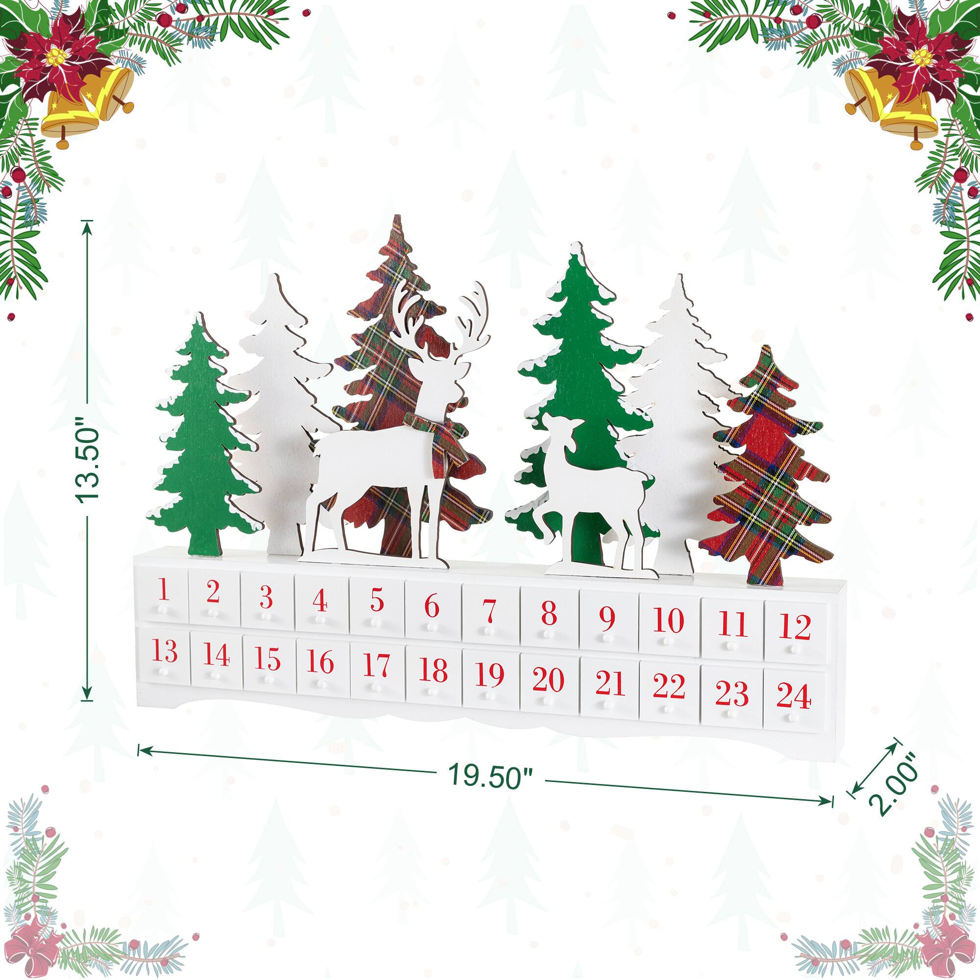 Glitzhome® 19.5" Wooden Christmas Tree & Reindeer Advent Calendar Decor