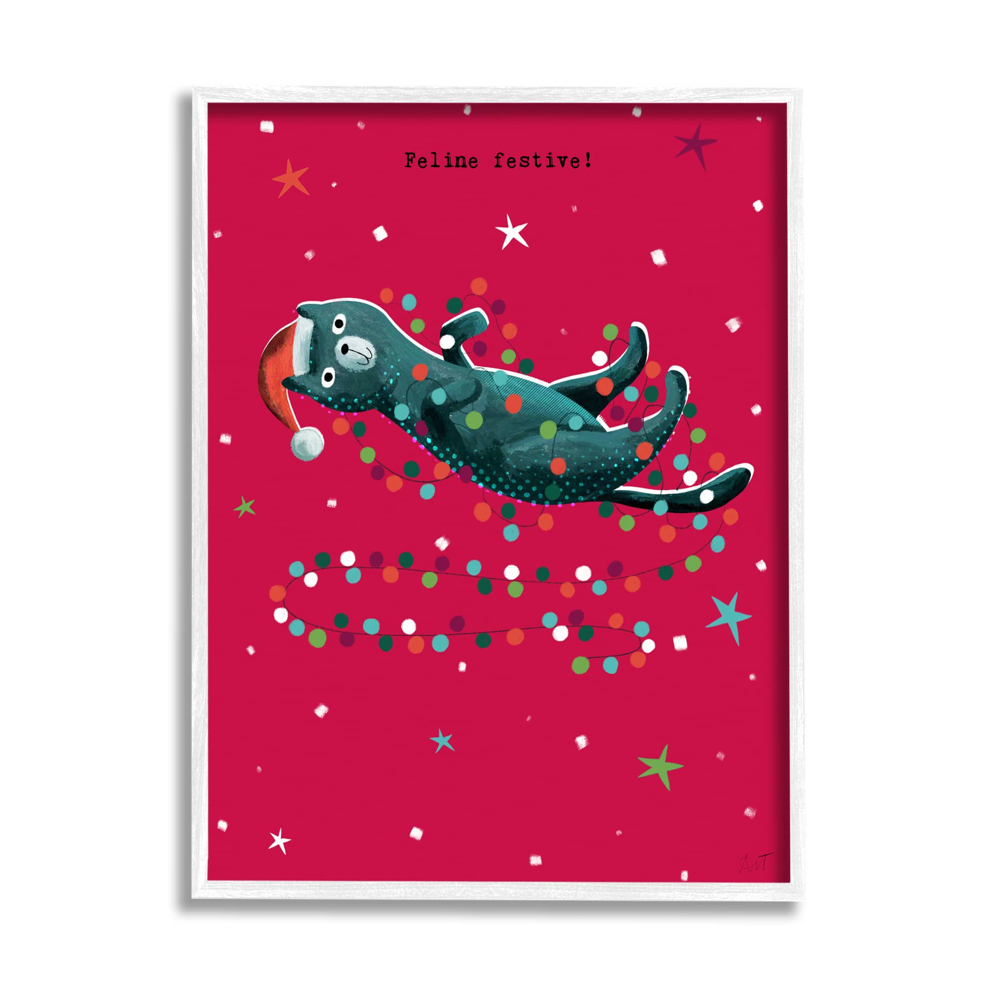 Stupell Industries Feline Festive Christmas Cat Black Framed Giclee Art