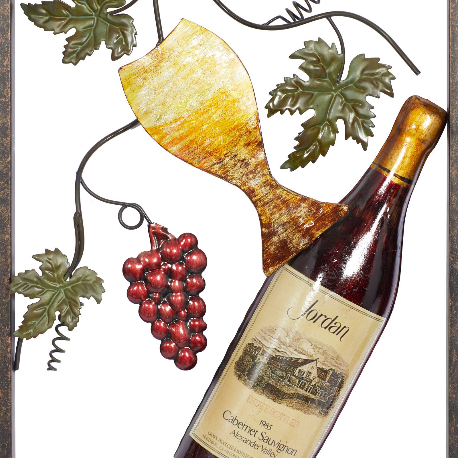Set of 4 Multi Colored Metal Traditional Wine Wall Decor, 18" x 14"