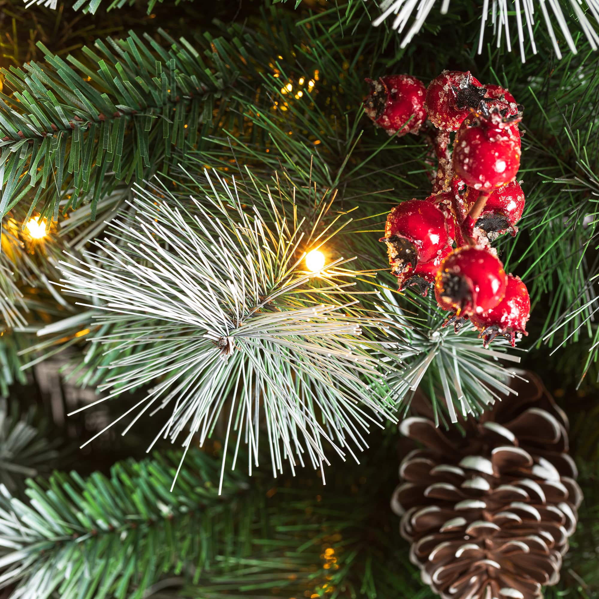 6ft. Pre-Lit Greenery Pinecones & Red Berries Artificial Christmas Porch Tree, Warm White LED Lights