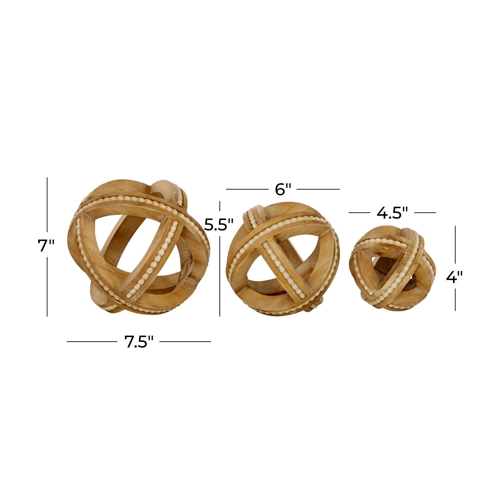 Wood Farmhouse Geometric Orb Sculpture Set