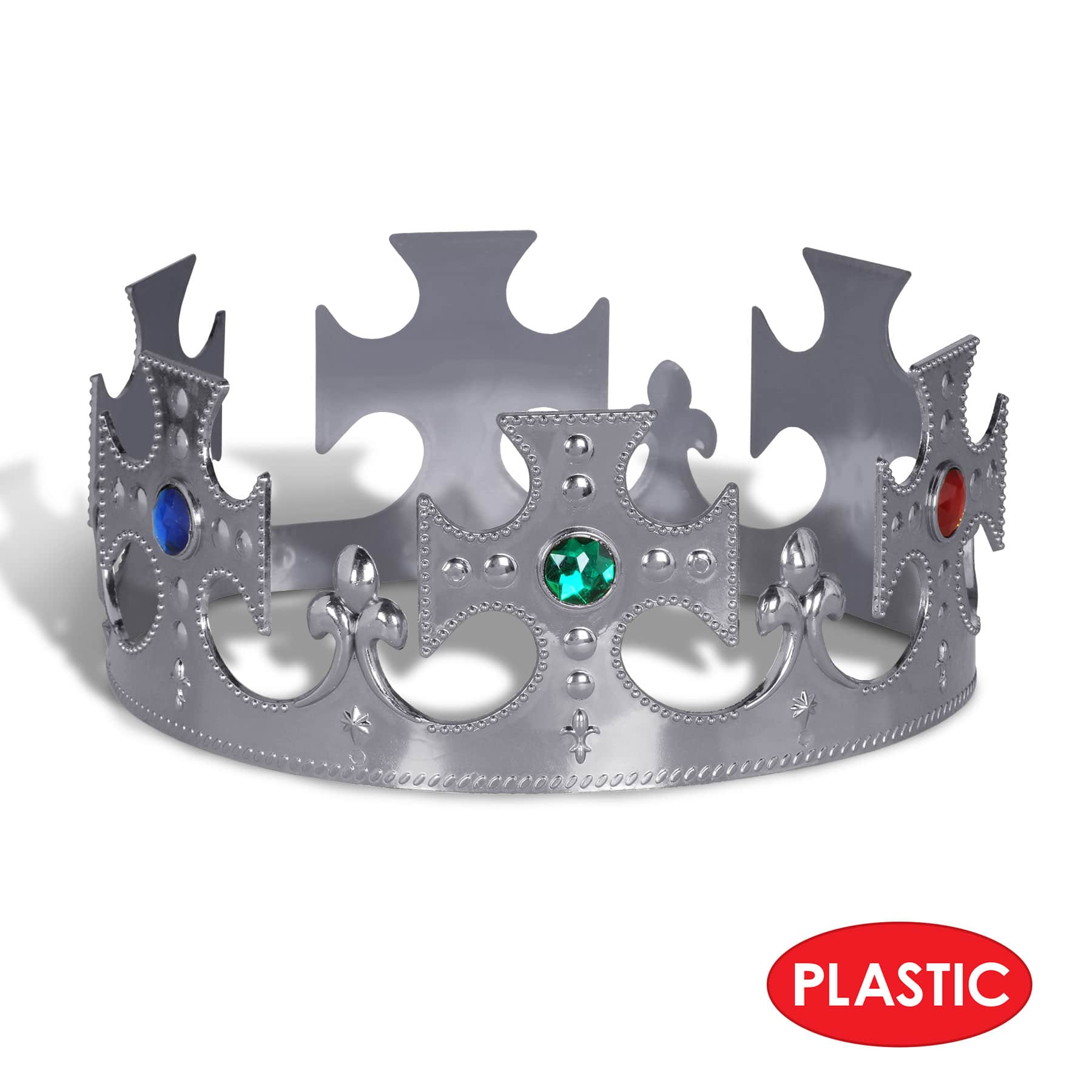 Beistle Silver Plastic Jeweled King's Crowns, 2ct.