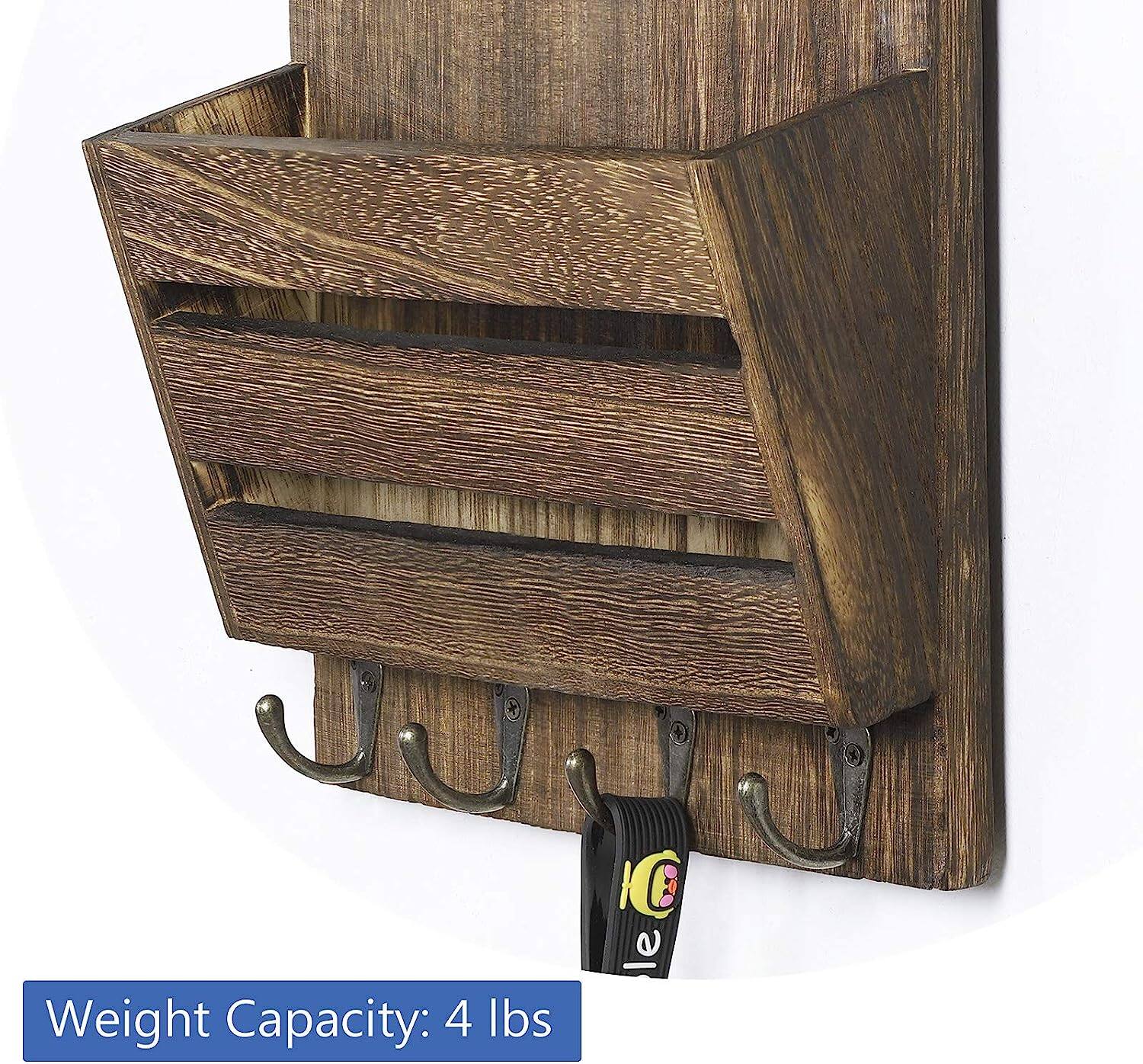 NEX™ Rustic Brown Mail and Key Holder with 4 Hooks