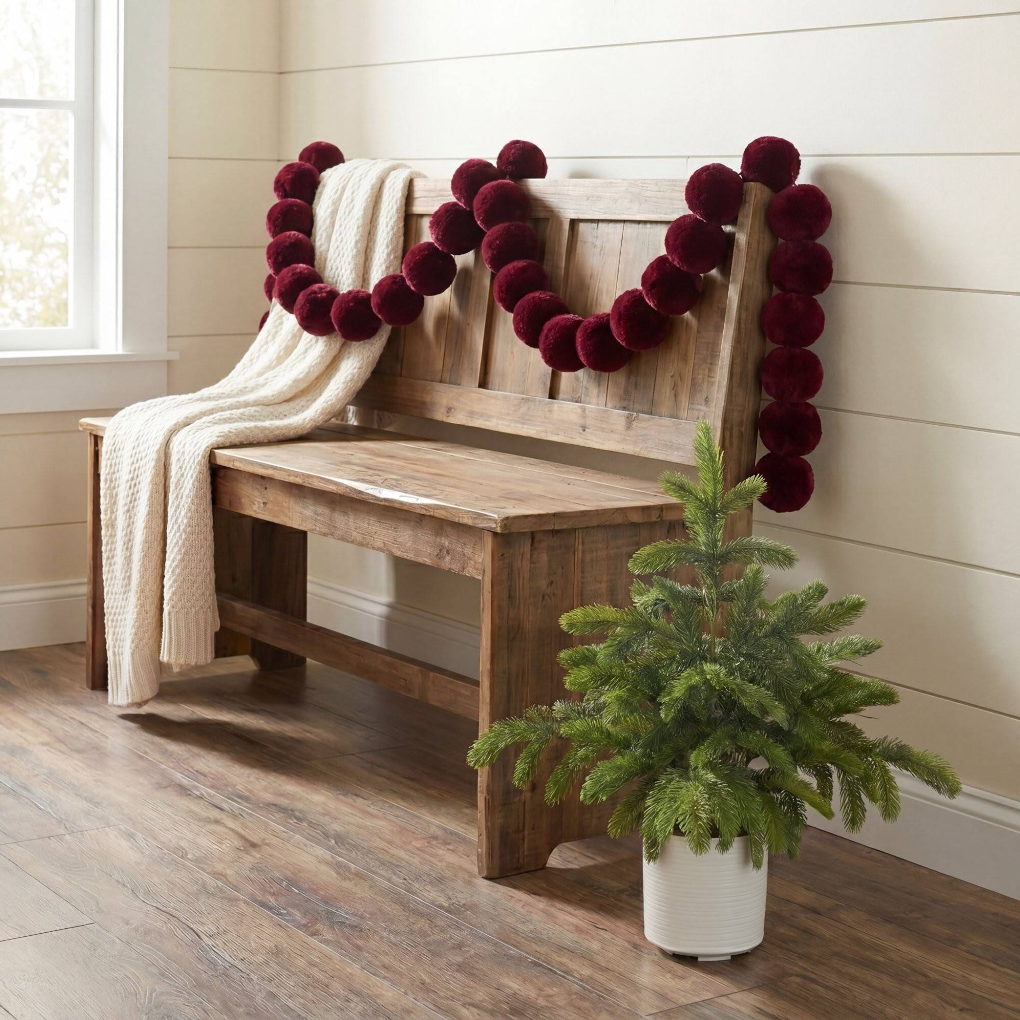 Nearly Natural 24" Artificial Real Touch Christmas Pine in White Decorative Planter