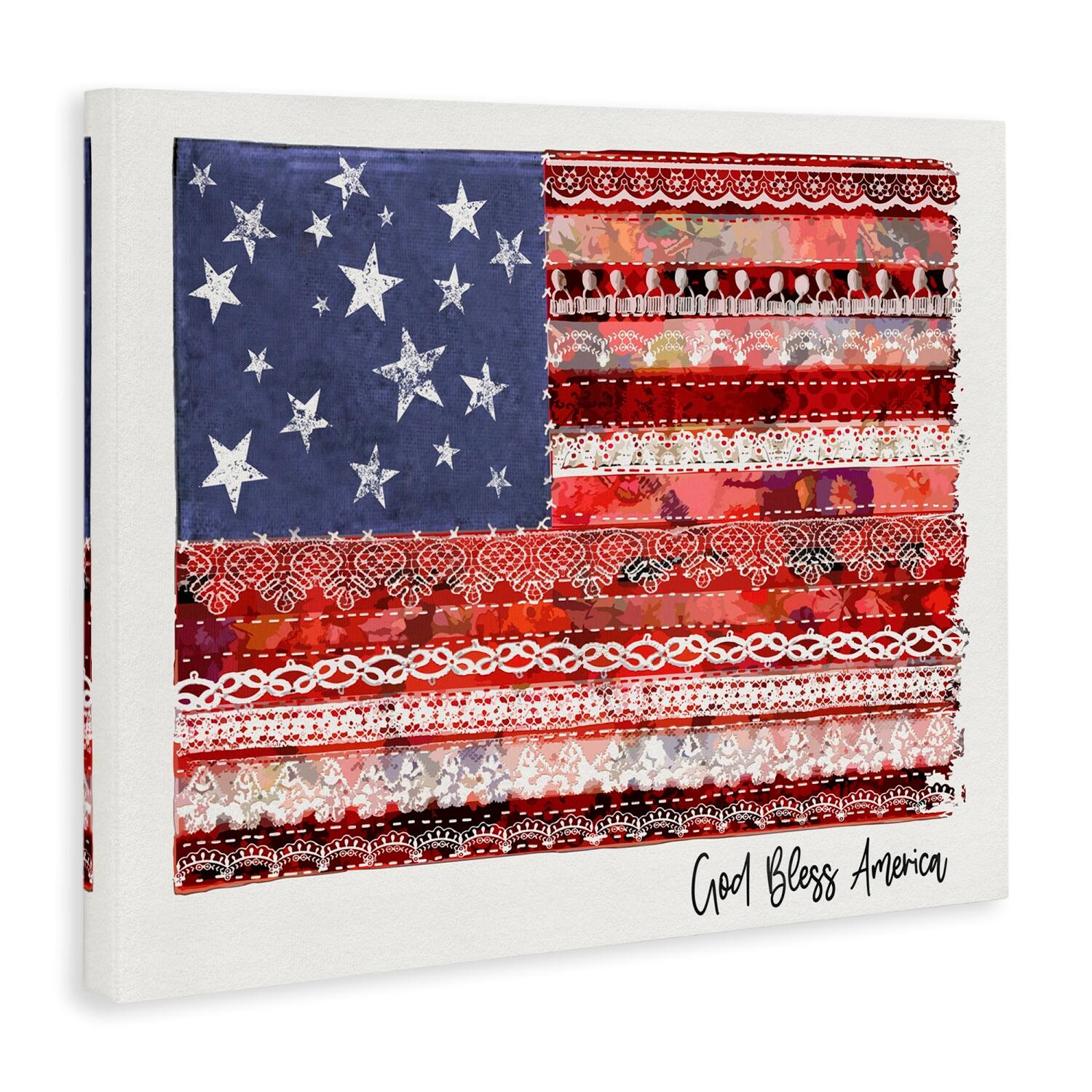Stupell Industries God Bless America Phrase Macrame Pattern Flag Canvas Wall Art