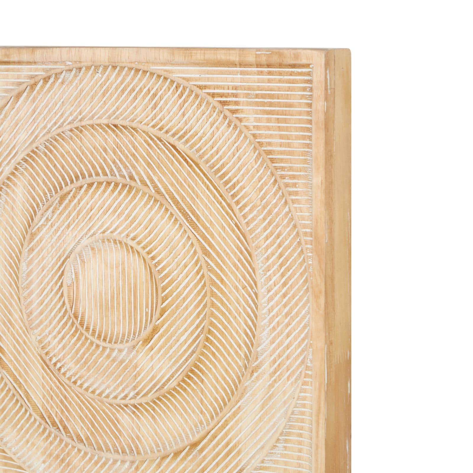 13" x 37" Light Brown Wood Geometric Carved Panel Arch Wall Décor with White Linear Markings Set 
