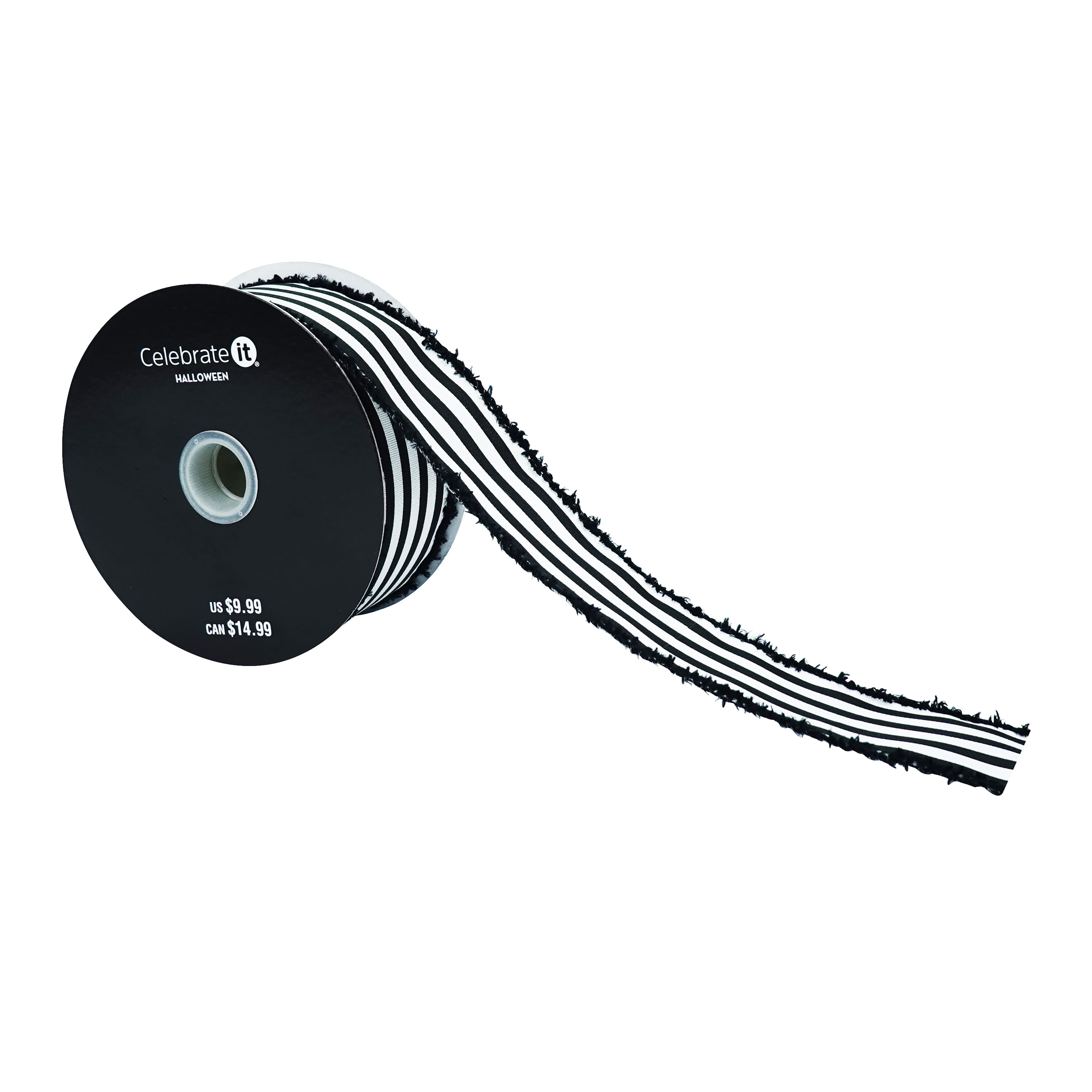 1.5" x 10yd. Black & White Stripes Fringe Wired Taffeta Ribbon by Celebrate It®