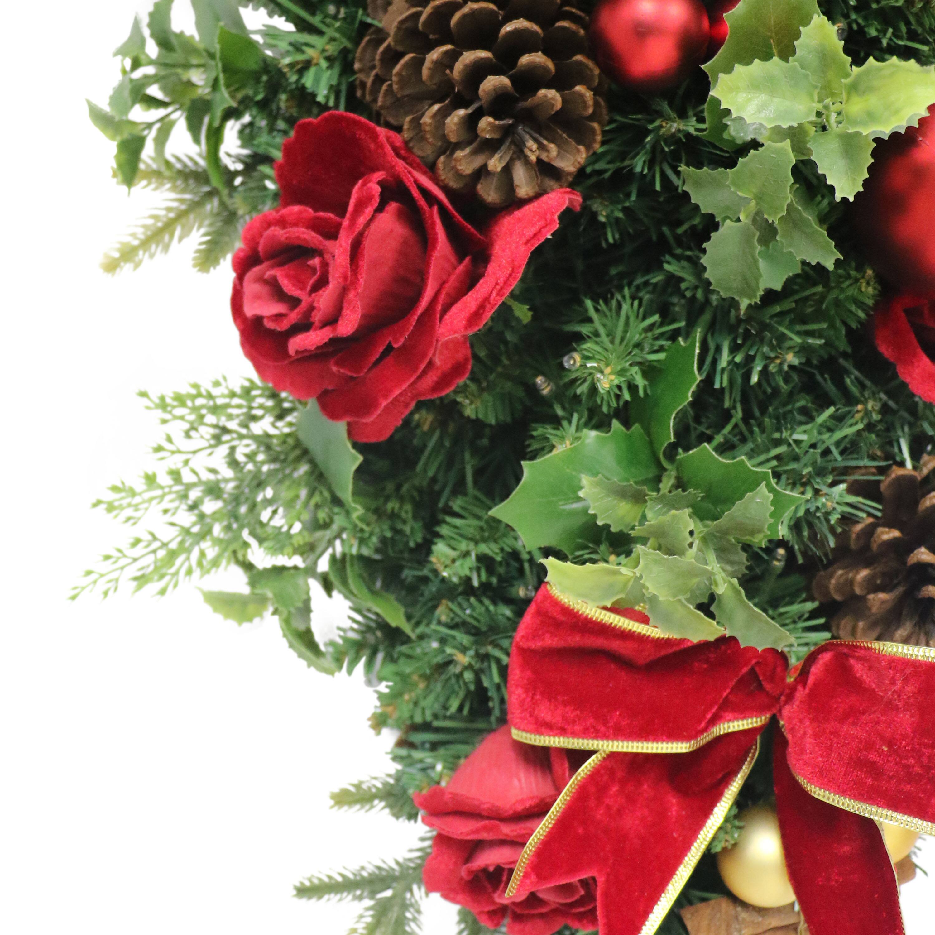 28" Pre-Lit Red & Gold Adorned Artificial Banister Swag
