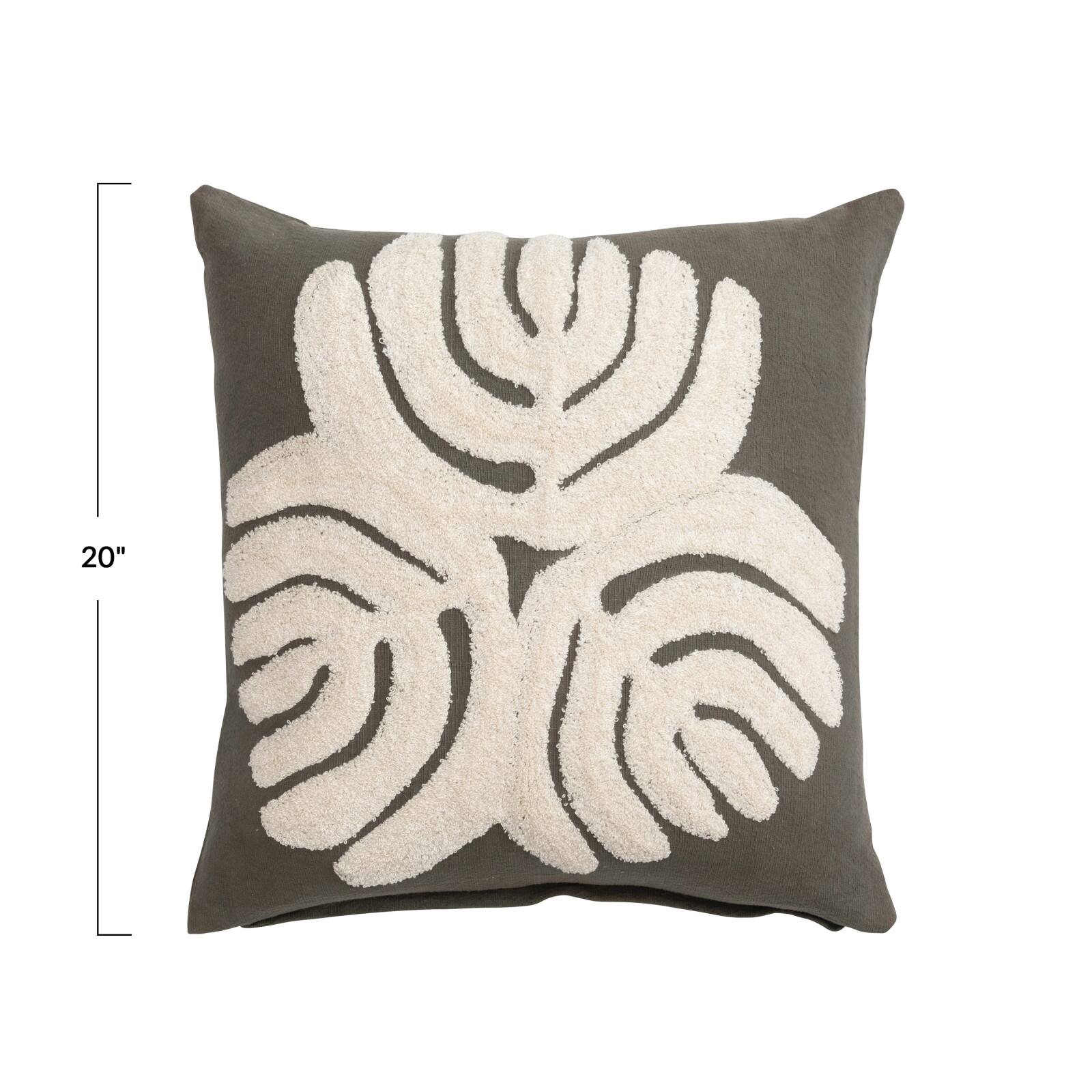 Hello Honey® Olive Green & Cream Embroidery Abstract Design Cotton Slub Pillow Cover
