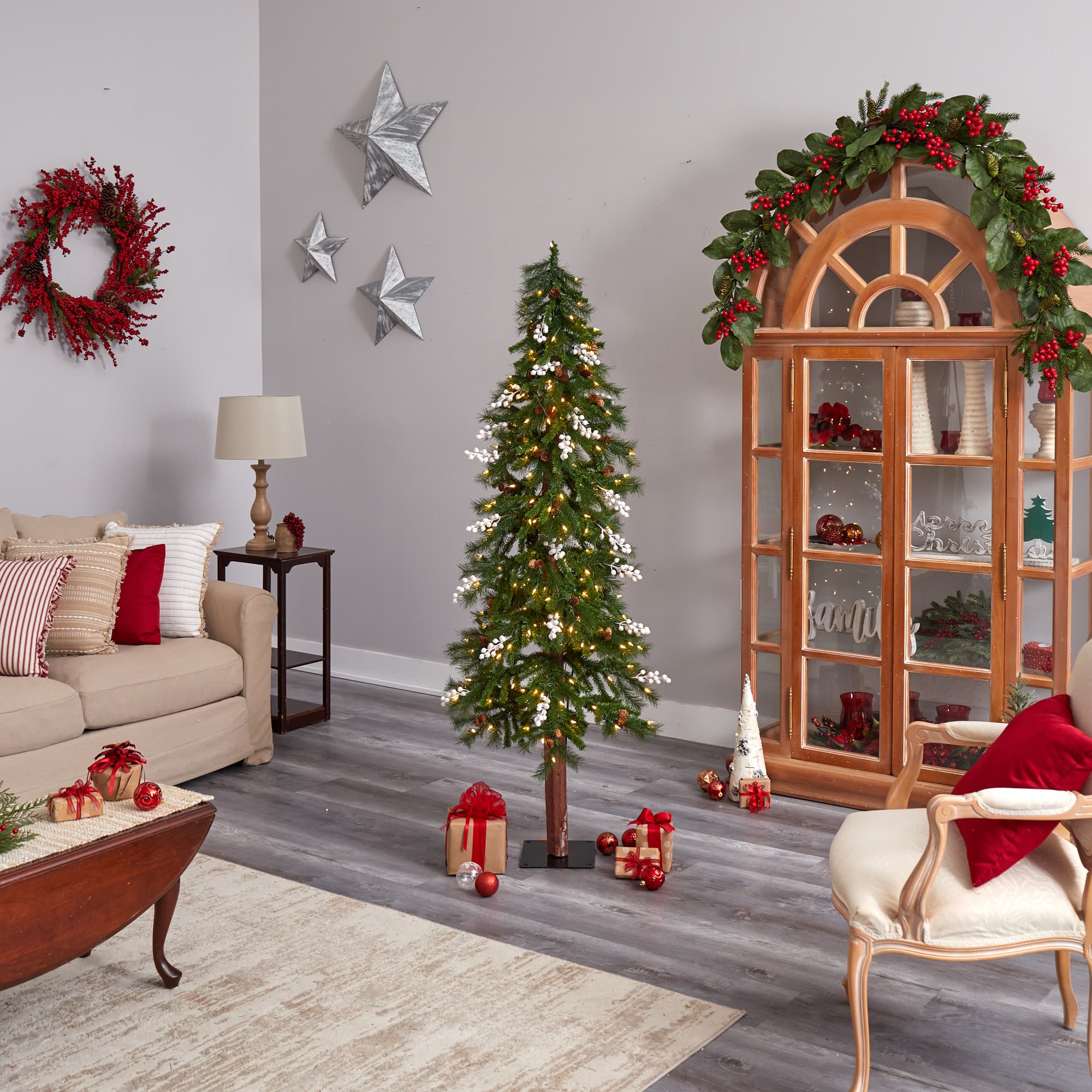 6ft. Pre-Lit Alpine Artificial Christmas Tree, Warm White LED Lights