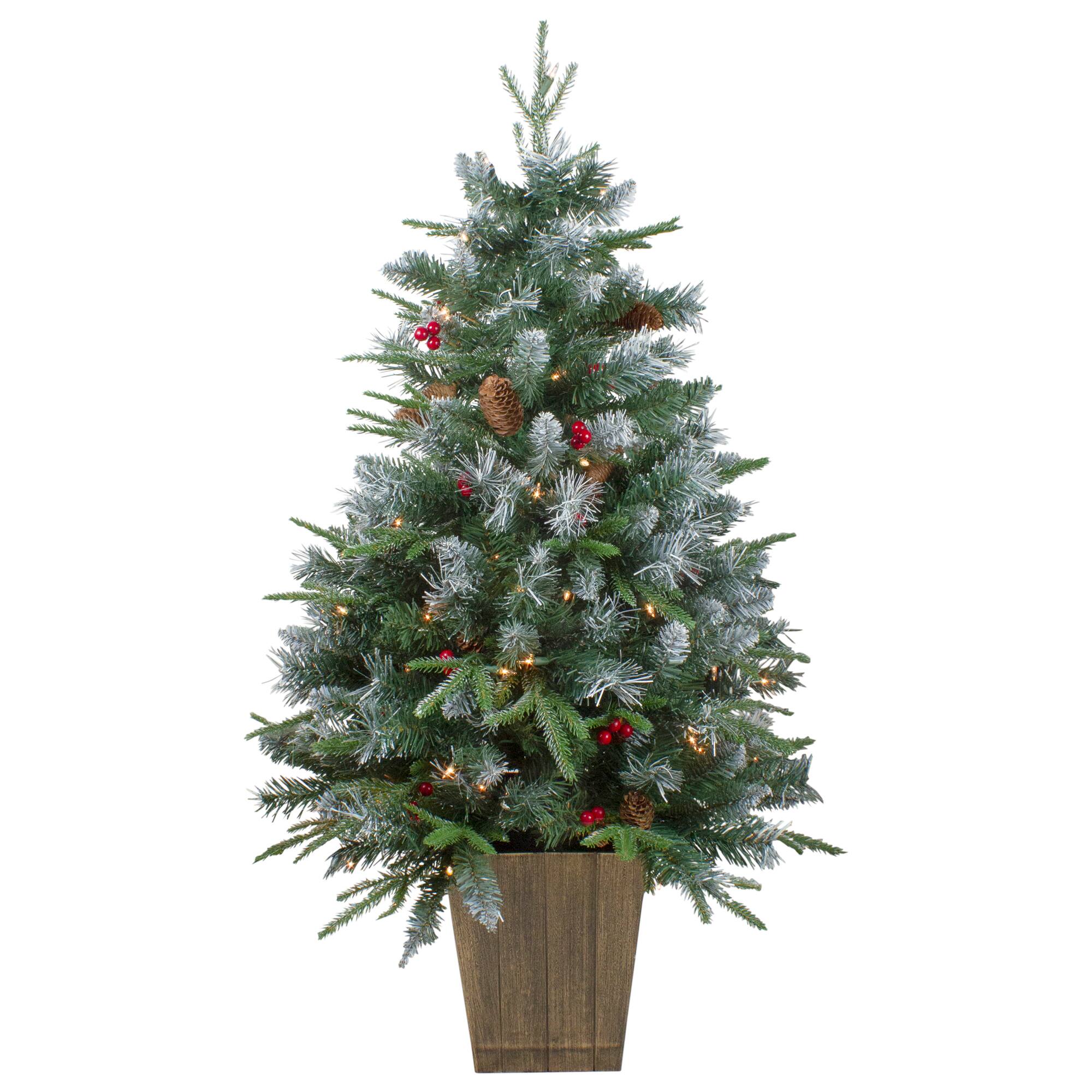 4ft. Pre-Lit Frosted Mixed Berry Pine Artificial Christmas Tree in Decorative Planter, Clear Lights