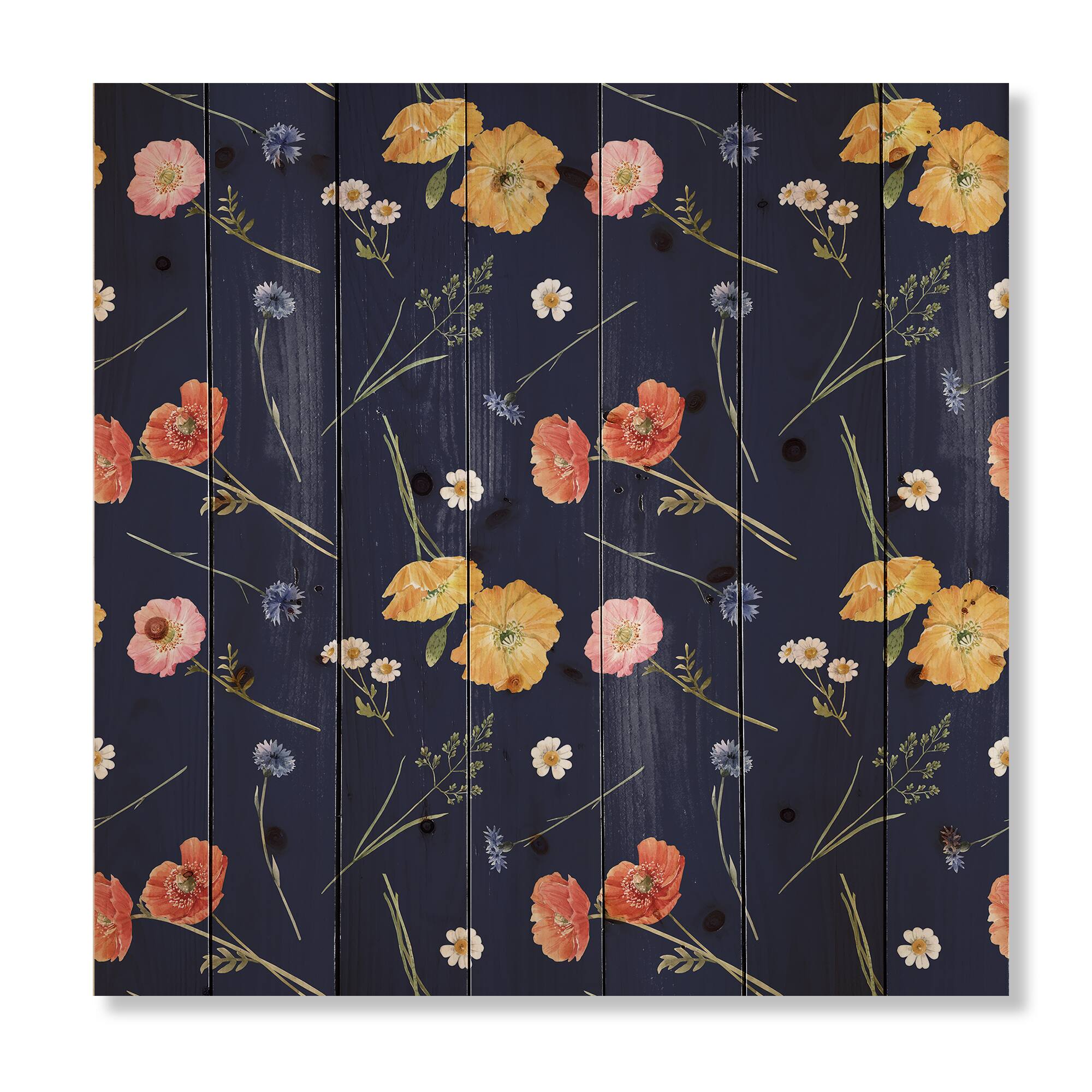 Designart - Orange and Yellow Wild Flowers On Dark Blue