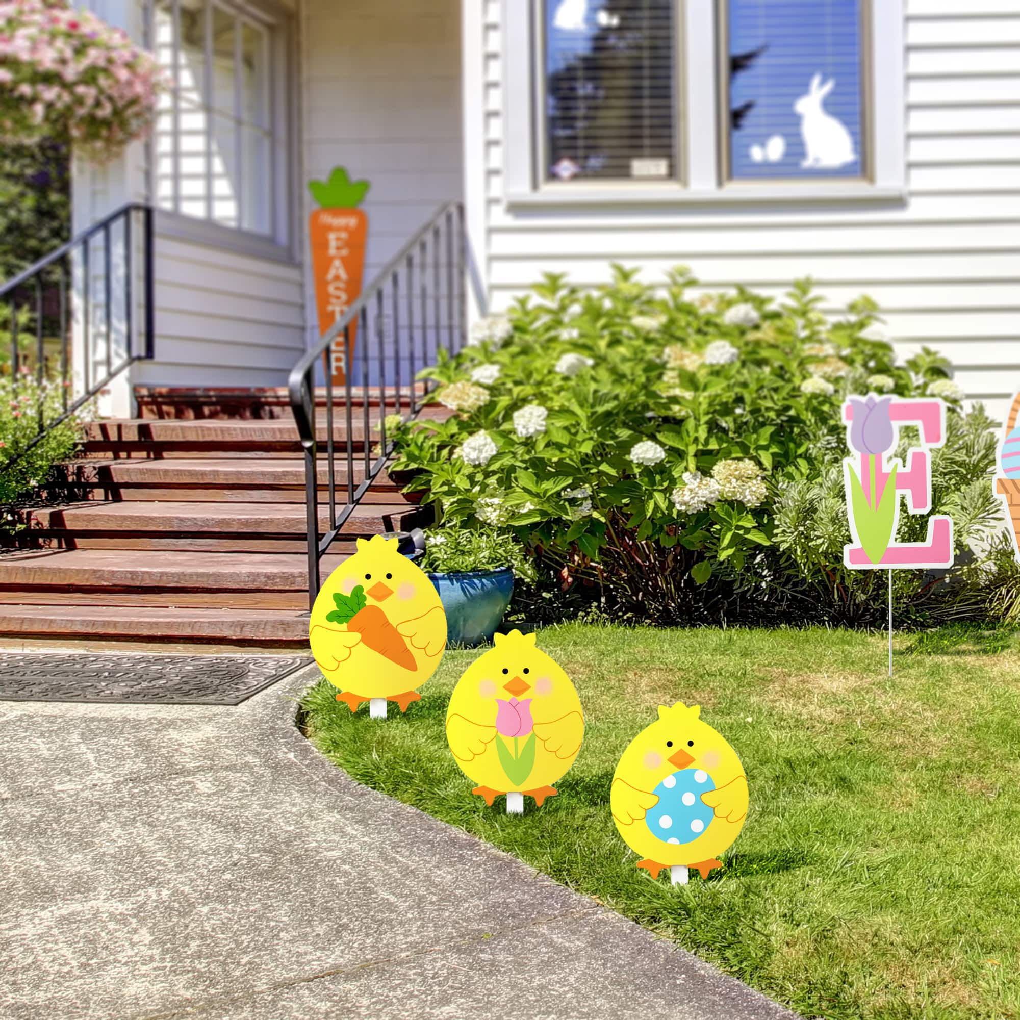 Glitzhome® 15" Set of 3 Easter Wooden Chick Pick or Yard Stake