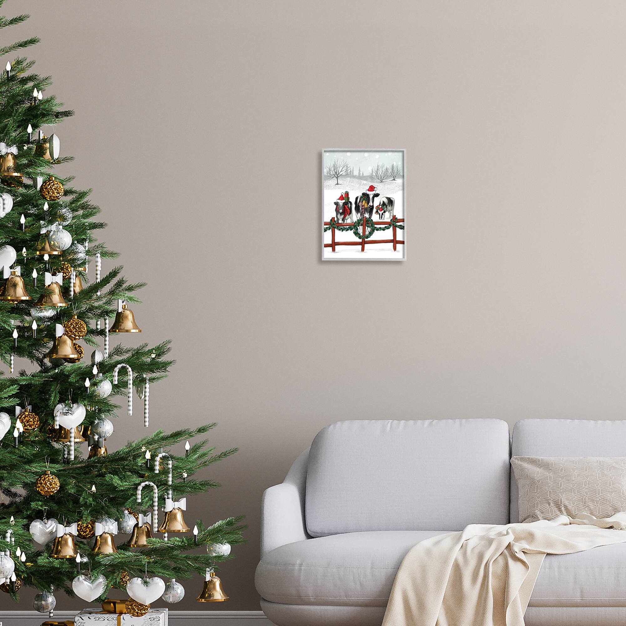 Stupell Industries Holiday Cows Farmland Fence Framed Giclee Art