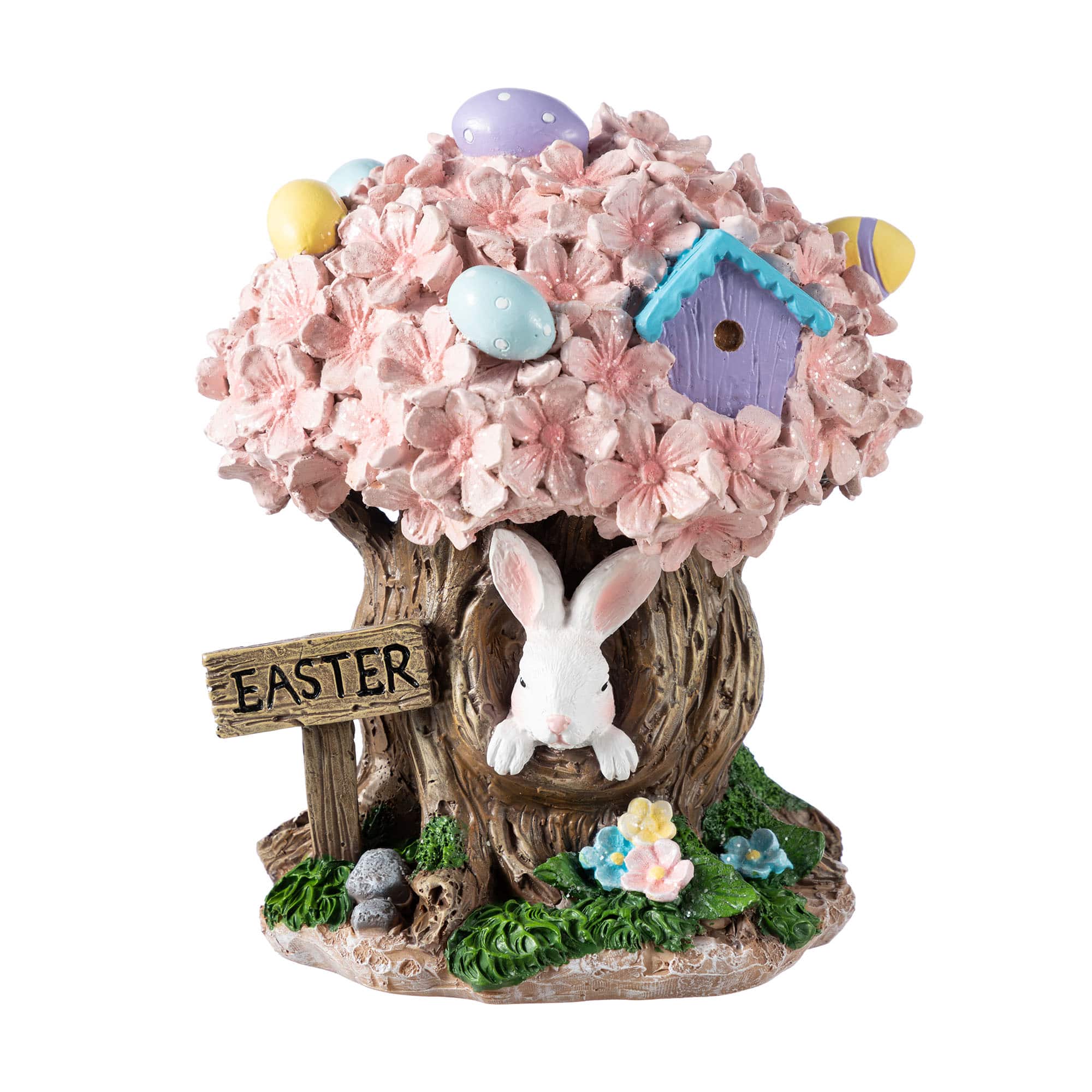 Glitzhome® 8" Easter Resin Bunny & Pink Blossoms Table Decor