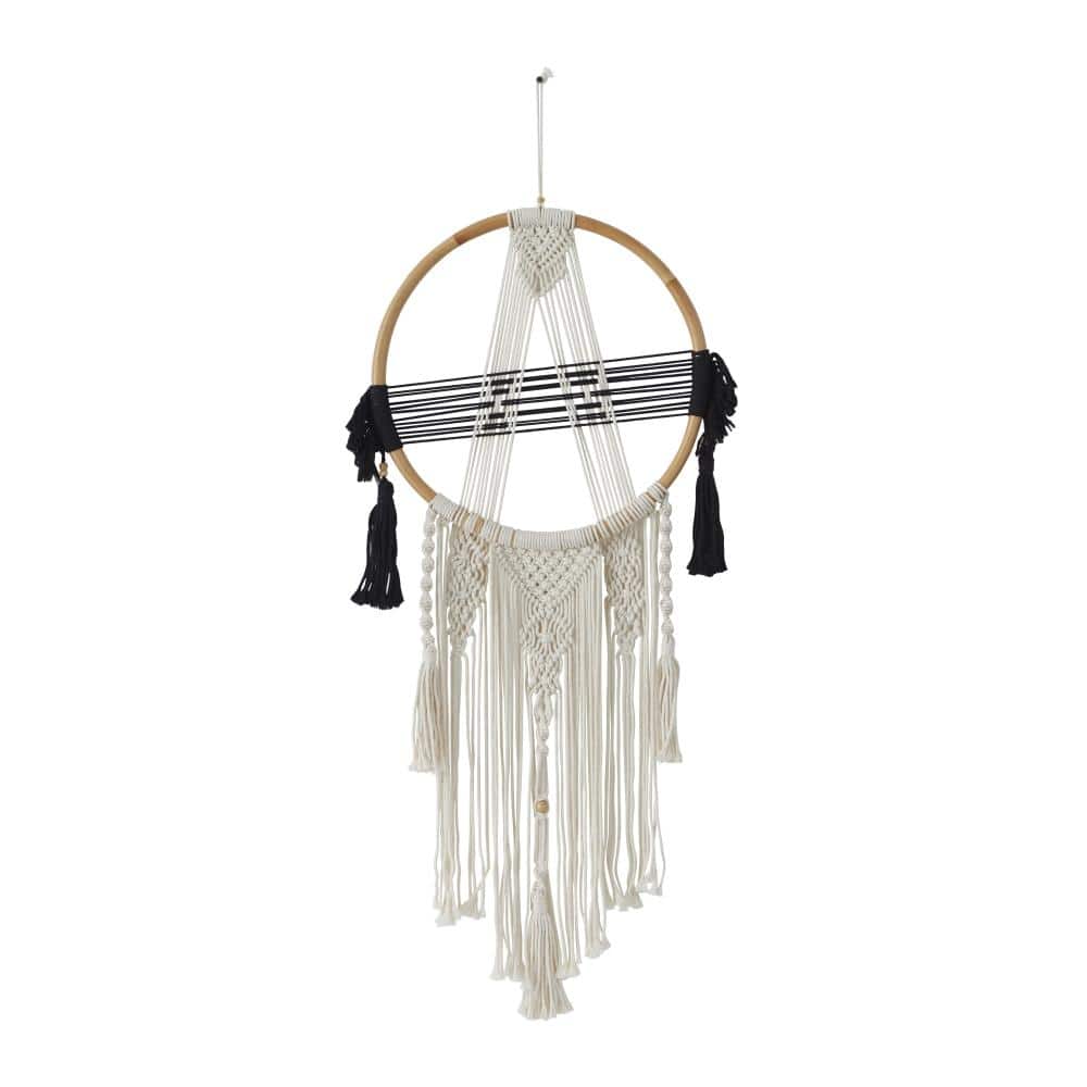 18" x 47" Black & White Fabric Bohemian Macrame Wall Décor