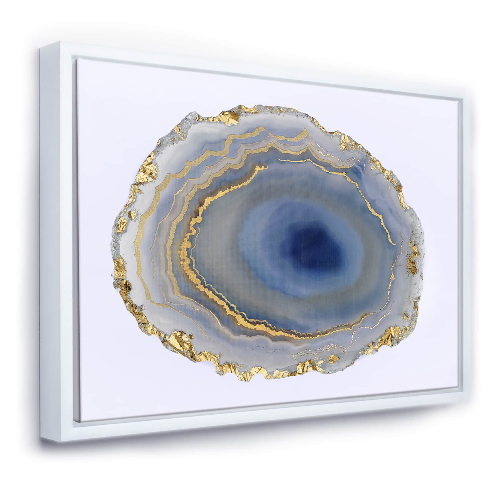 Designart - Golden Water Agate - Fashion Canvas Wall Art in White Frame
